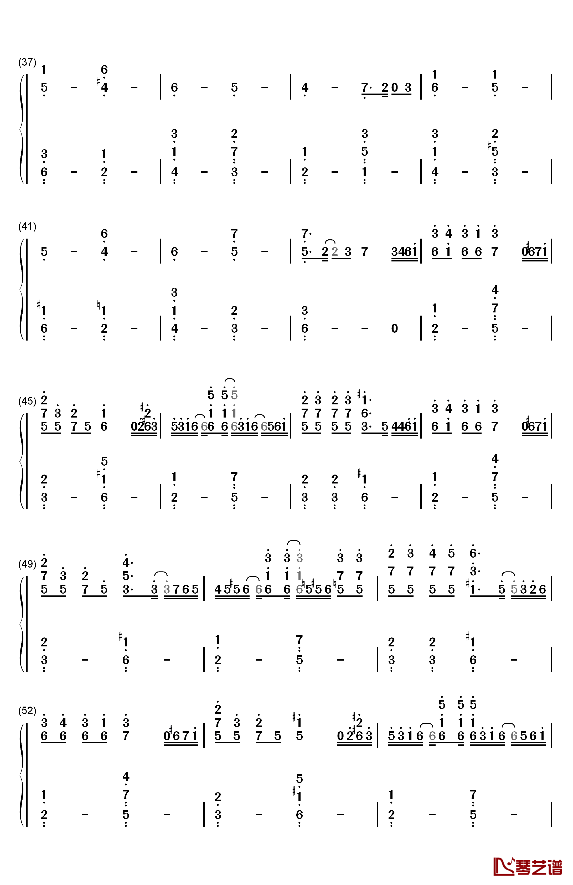 点星钢琴简谱-数字双手-MT19904