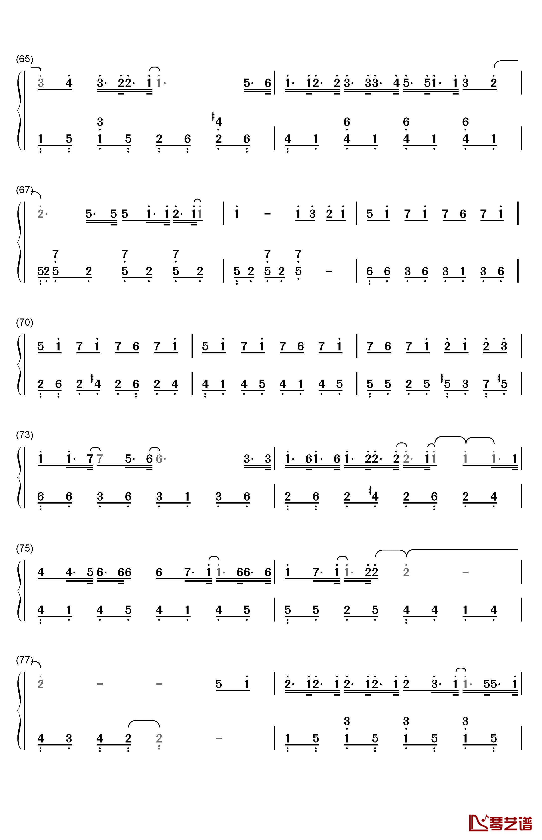 クリスマスソング钢琴简谱-数字双手-back number6