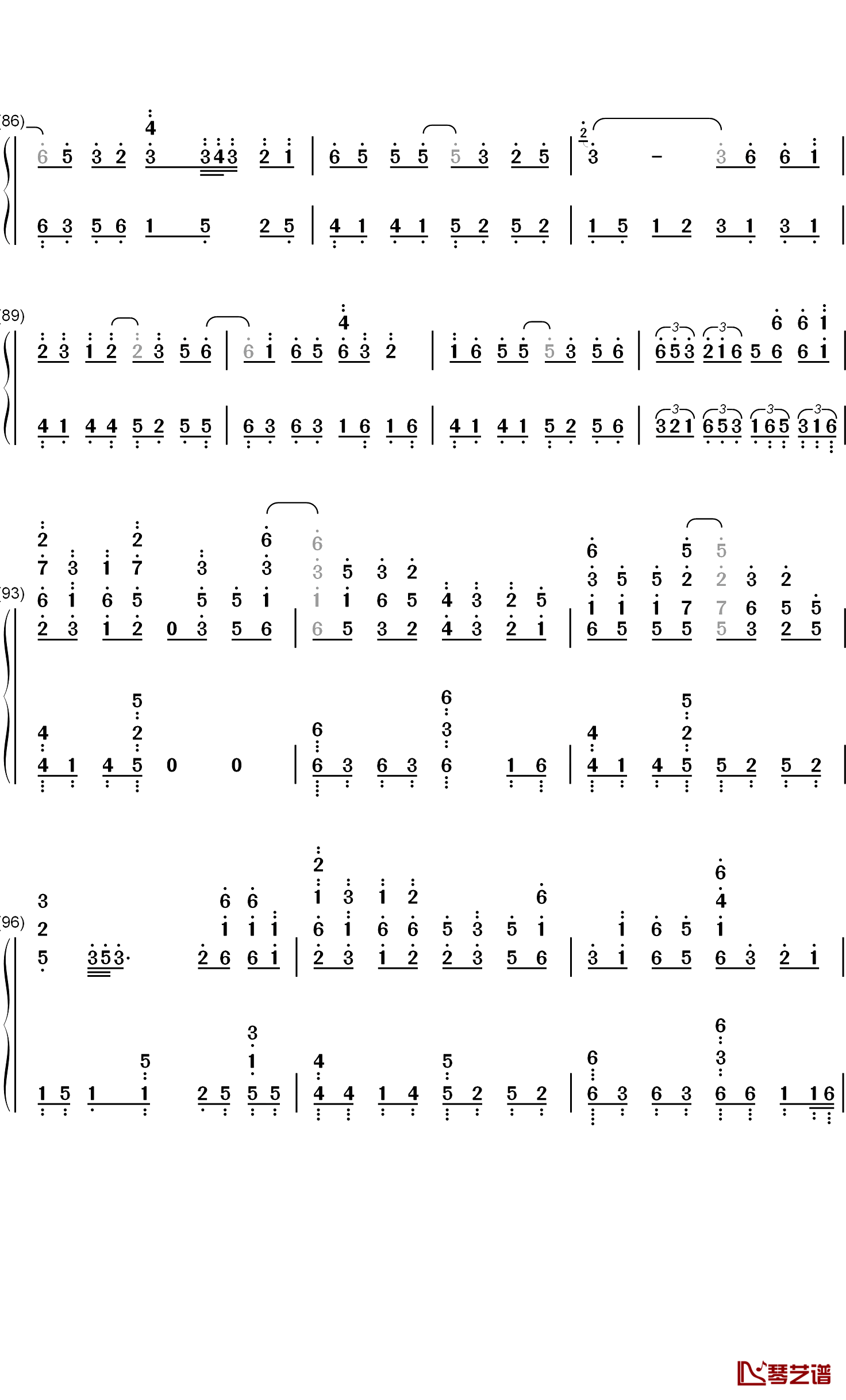 哪吒钢琴简谱-数字双手-贰婶6