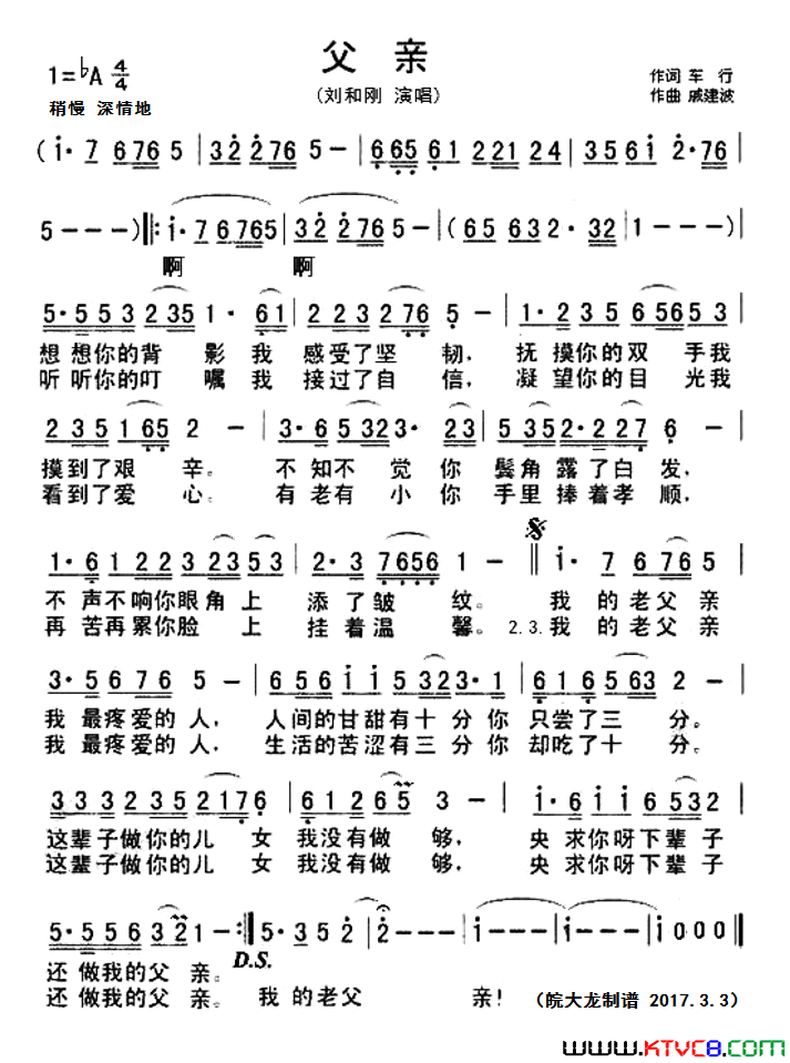 父亲简谱-刘和刚演唱-车行/戚建波词曲1