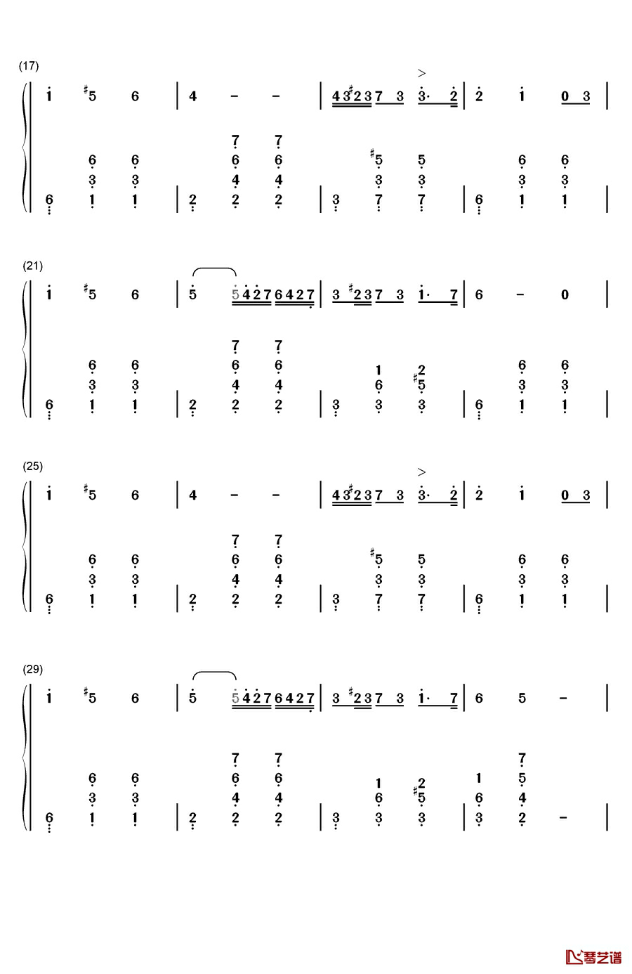 思乡钢琴简谱-数字双手-杰曼2