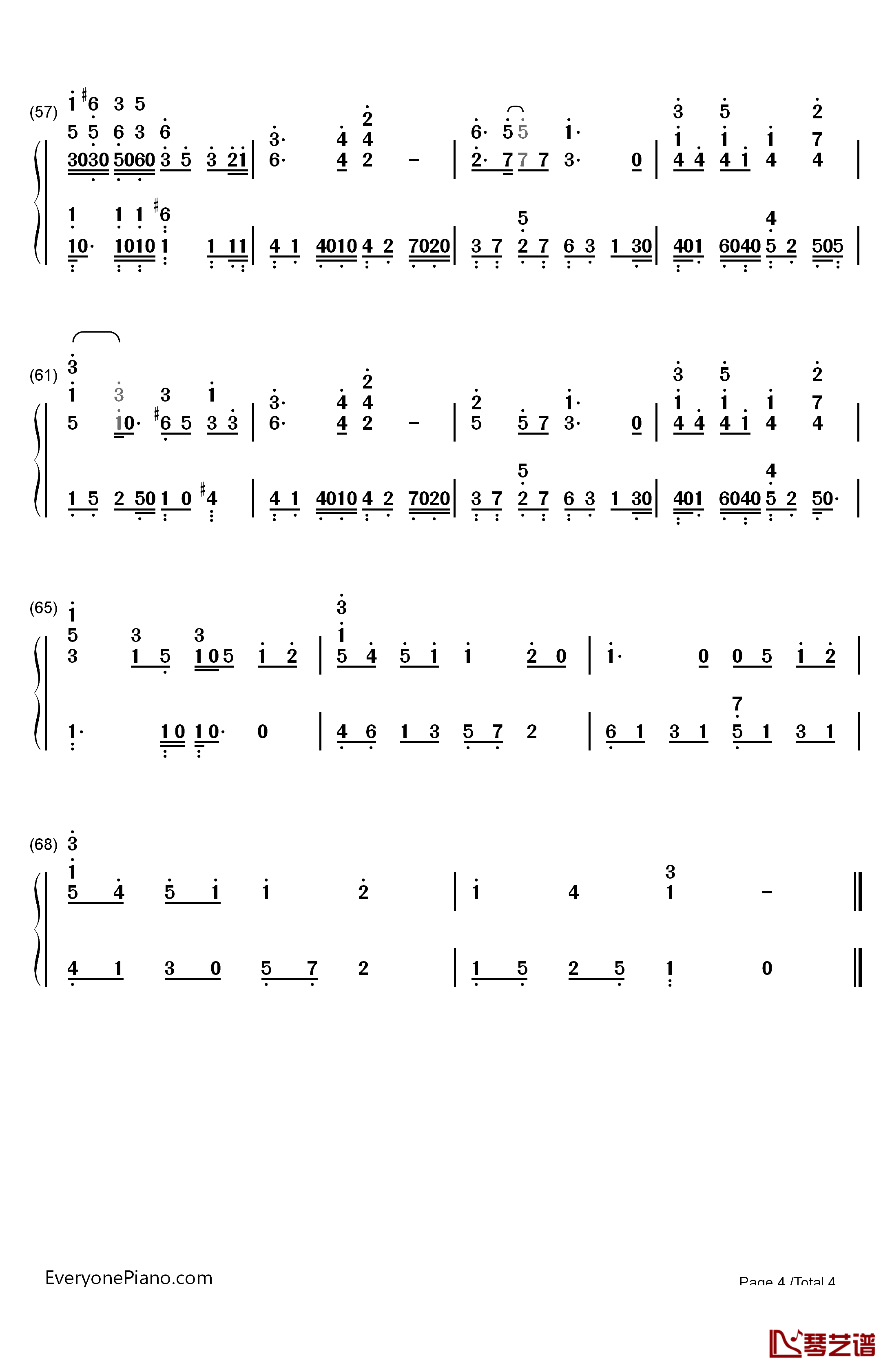 蒲公英的约定钢琴简谱-数字双手-周杰伦4