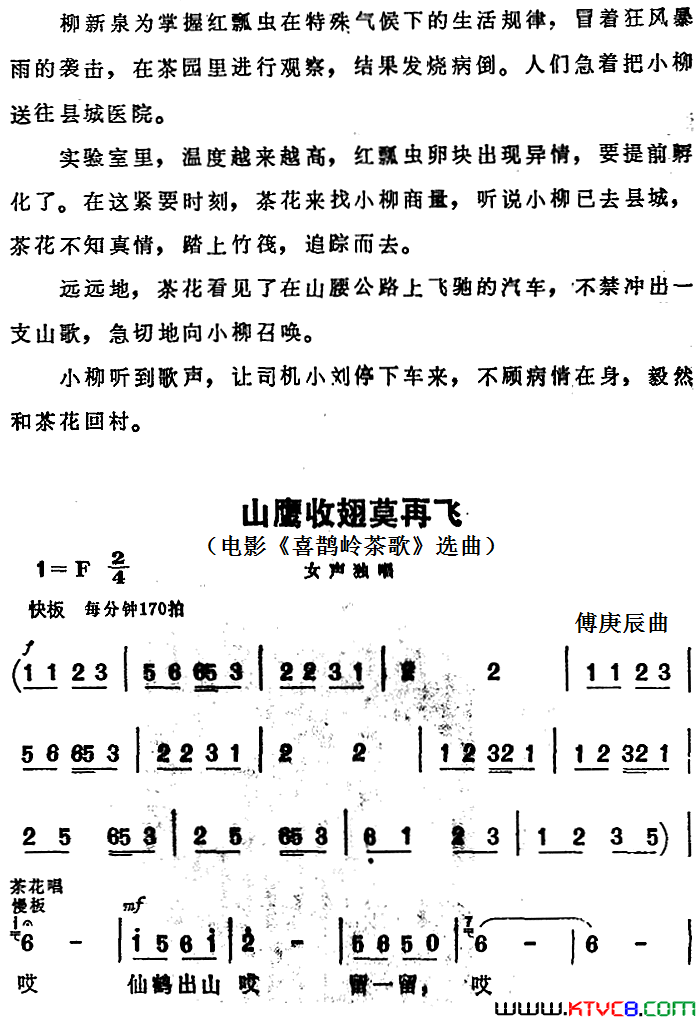 山鹰收翅莫再飞电影《喜鹊岭茶歌》选曲简谱1