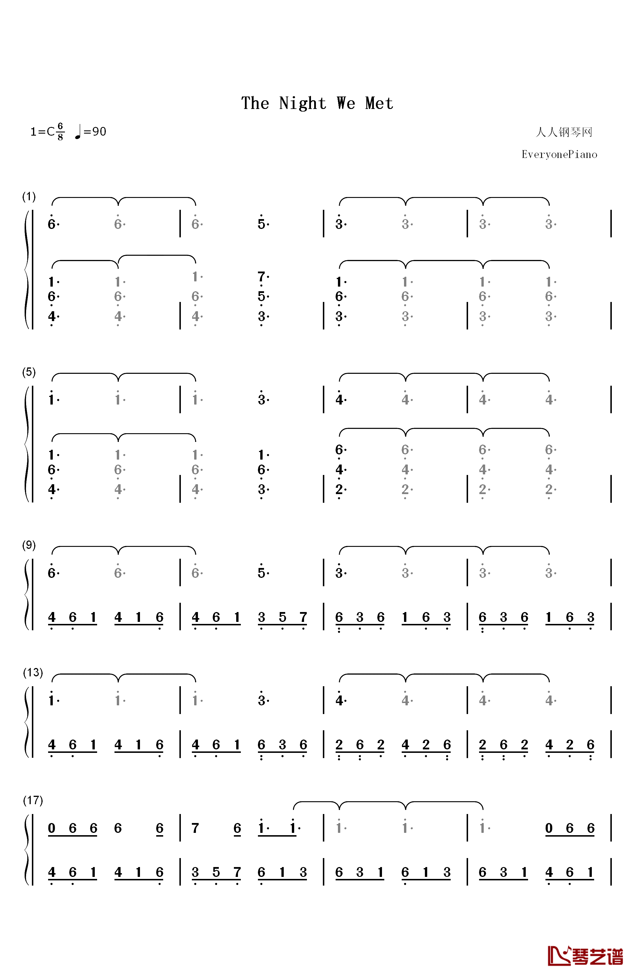 The Night We Met钢琴简谱-数字双手-Lord Huron1
