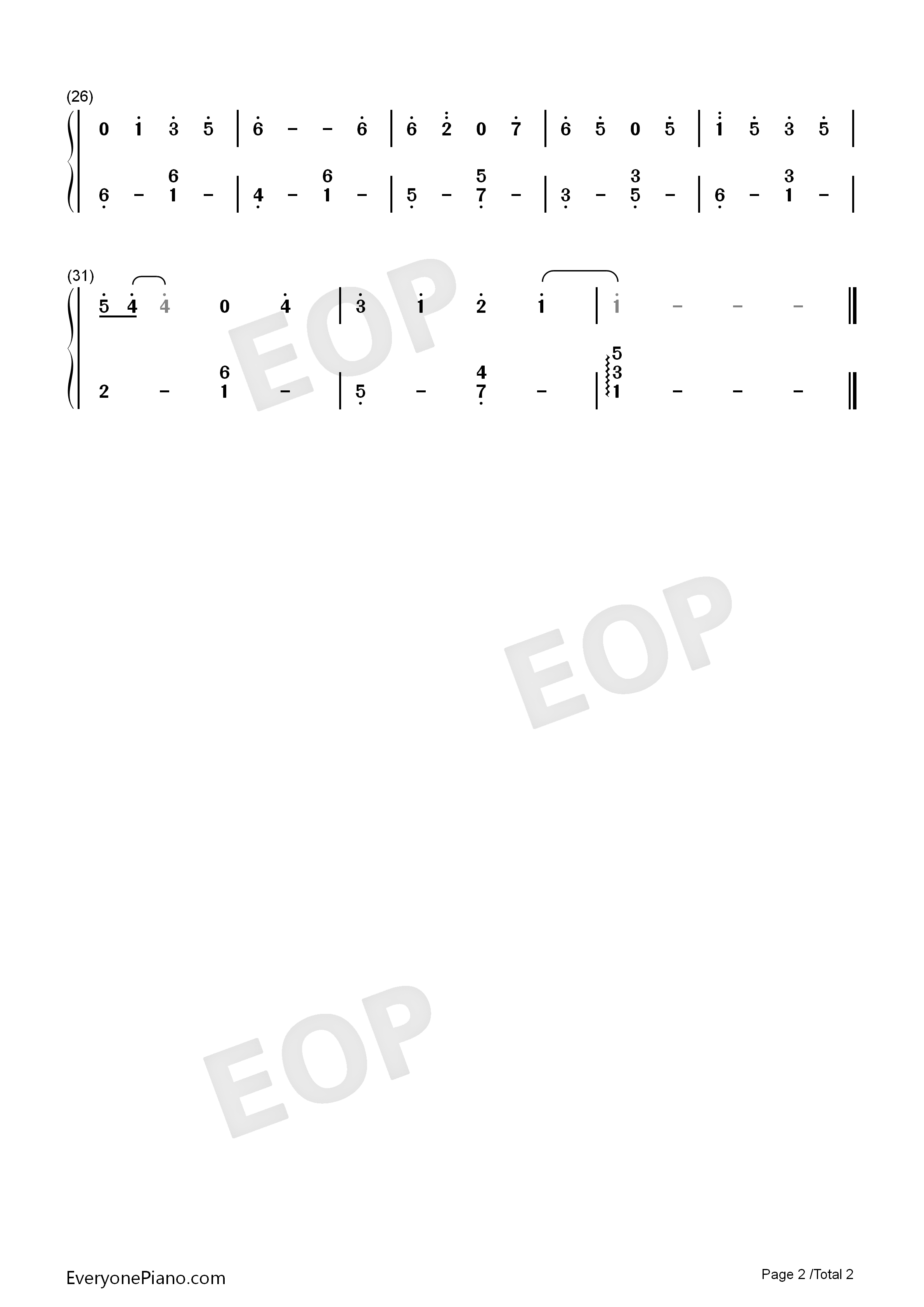 简单好听的八音盒曲钢琴简谱-未知演唱2