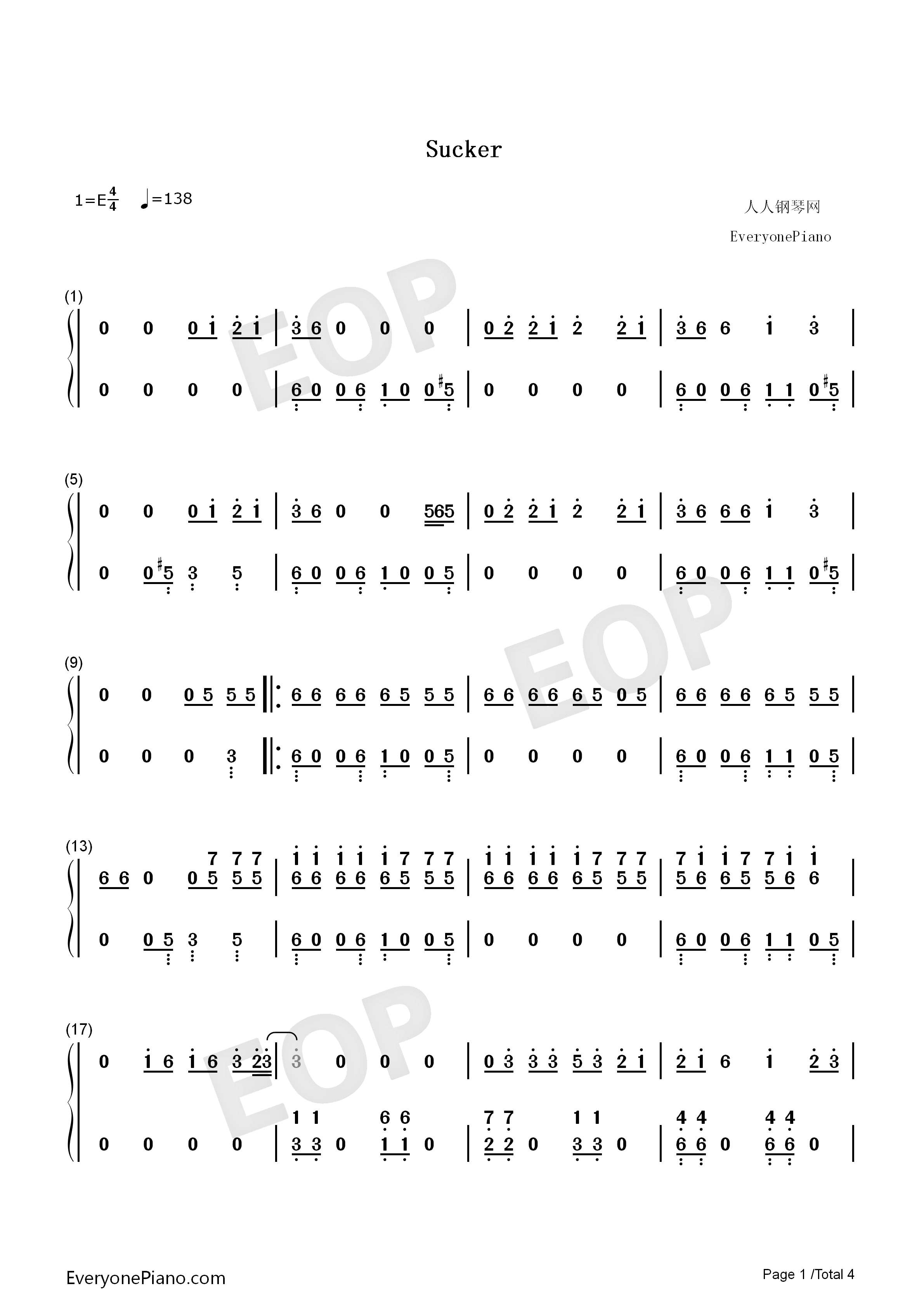 Sucker钢琴简谱-Jonas Brothers演唱1