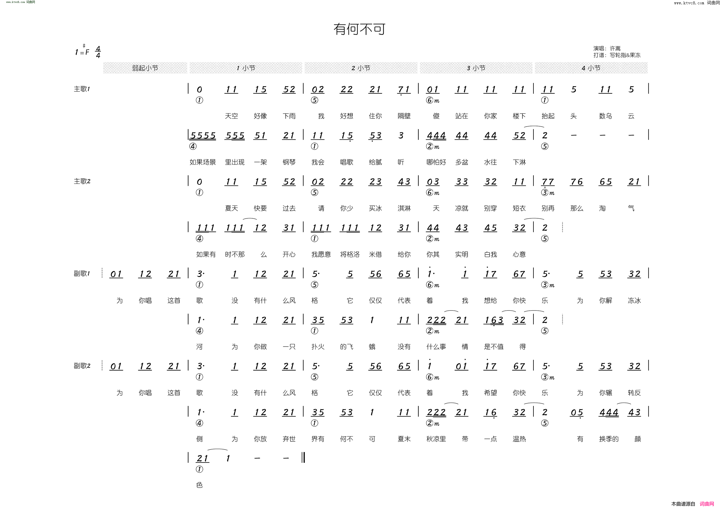 有何不可简和谱简谱-许嵩演唱-许嵩/许嵩词曲1