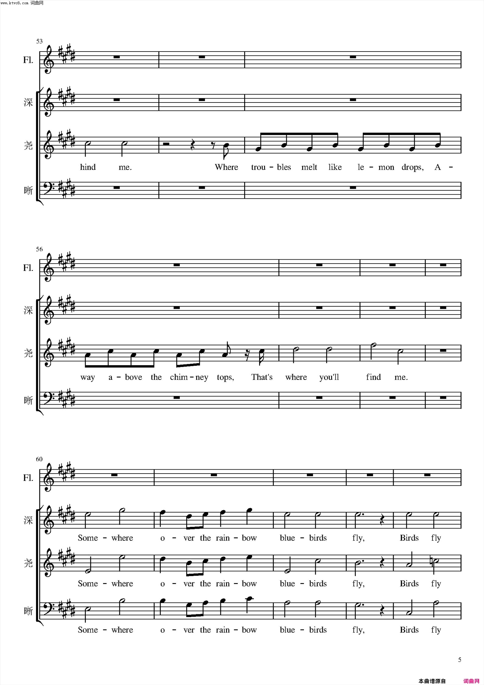over the rainbow简谱-王晰演唱-e·y·harburg/haroldarlen词曲1