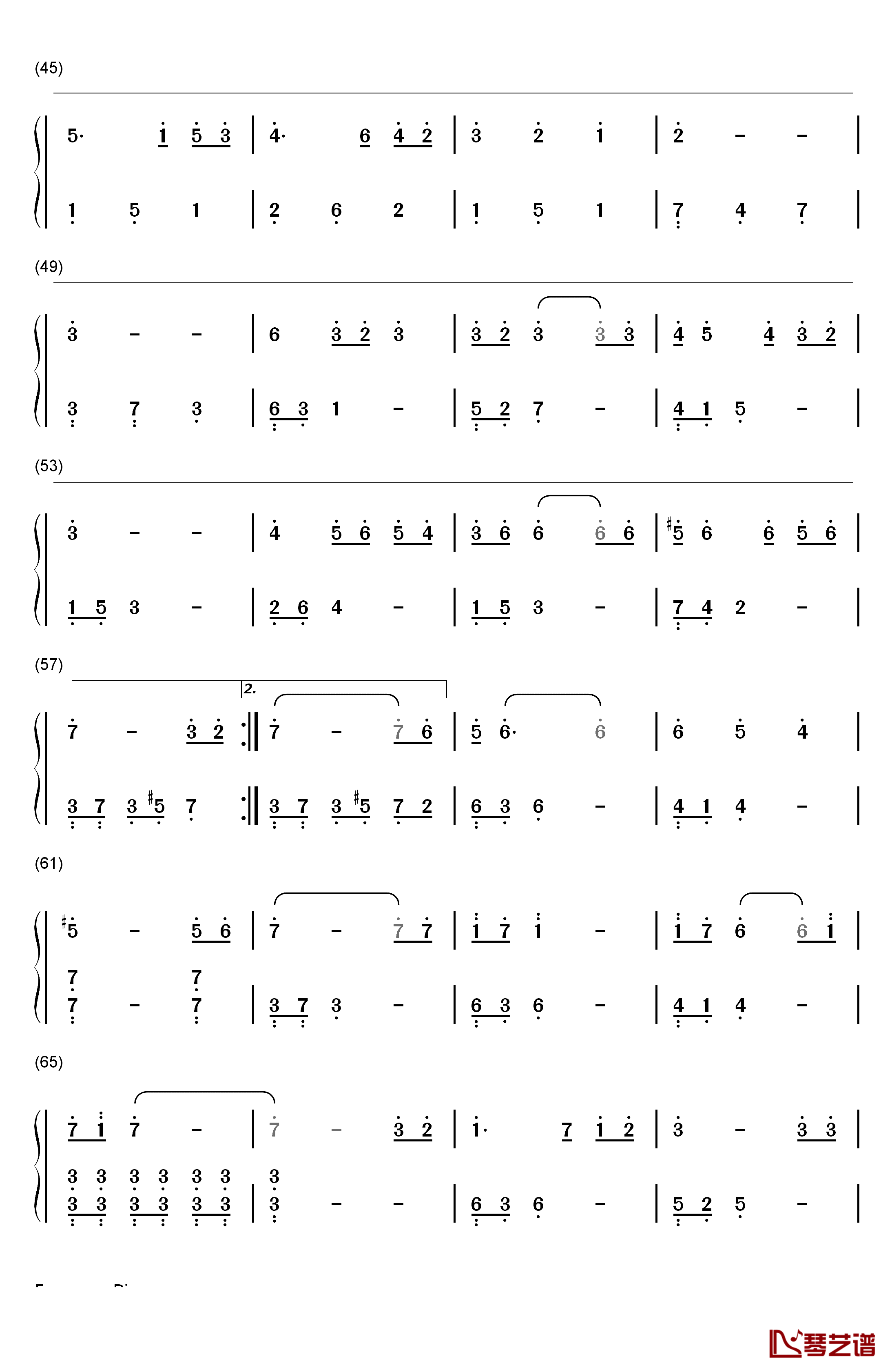 想念 想念你钢琴简谱-数字双手-黄致列3