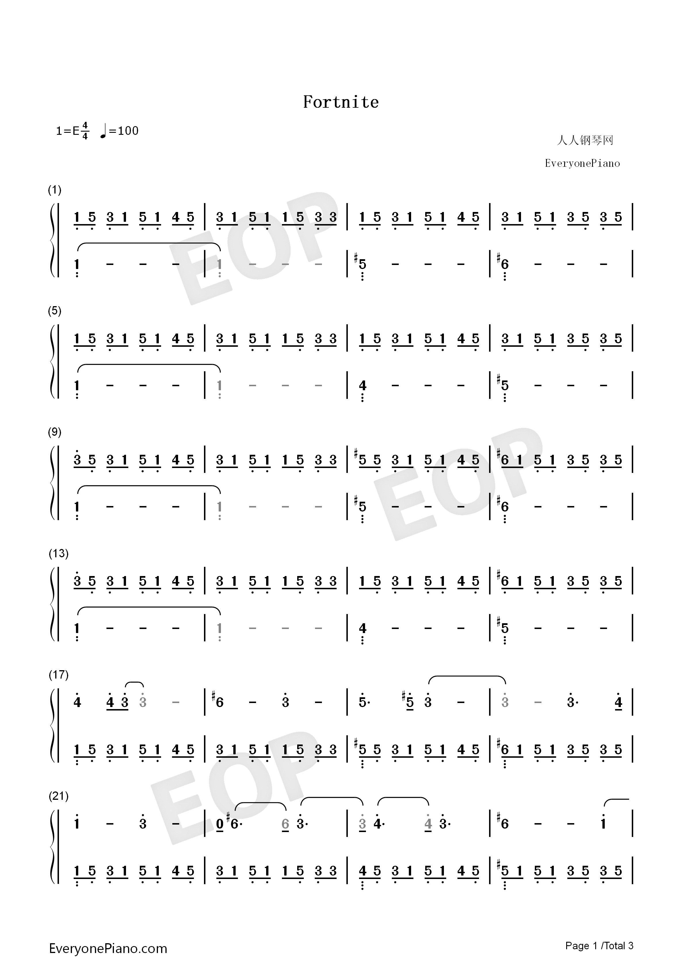 堡垒之夜钢琴简谱-Rom Di Prisco演唱1