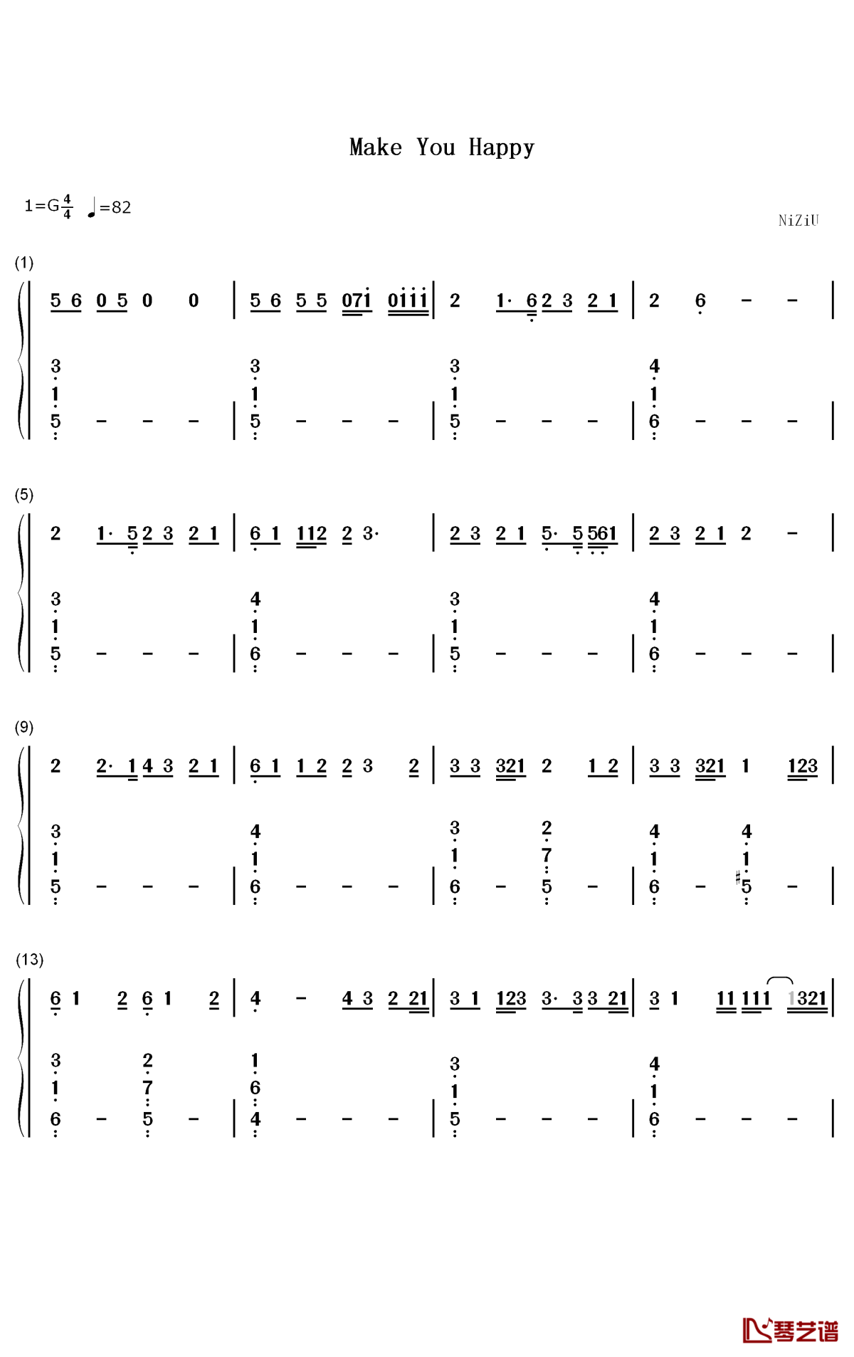 Make You Happy钢琴简谱-数字双手-NiziU1