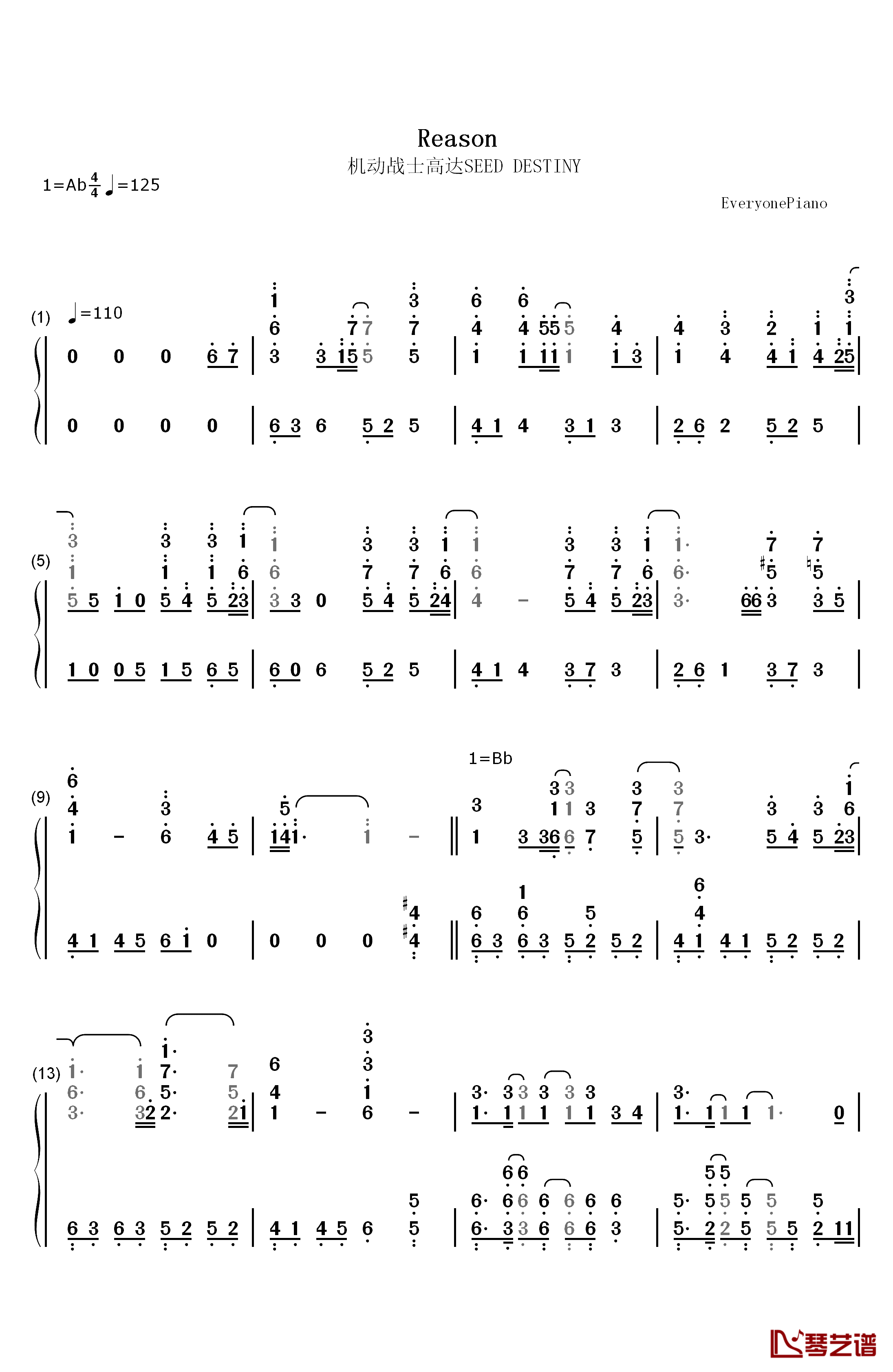 Reason钢琴简谱-数字双手-玉置成实1