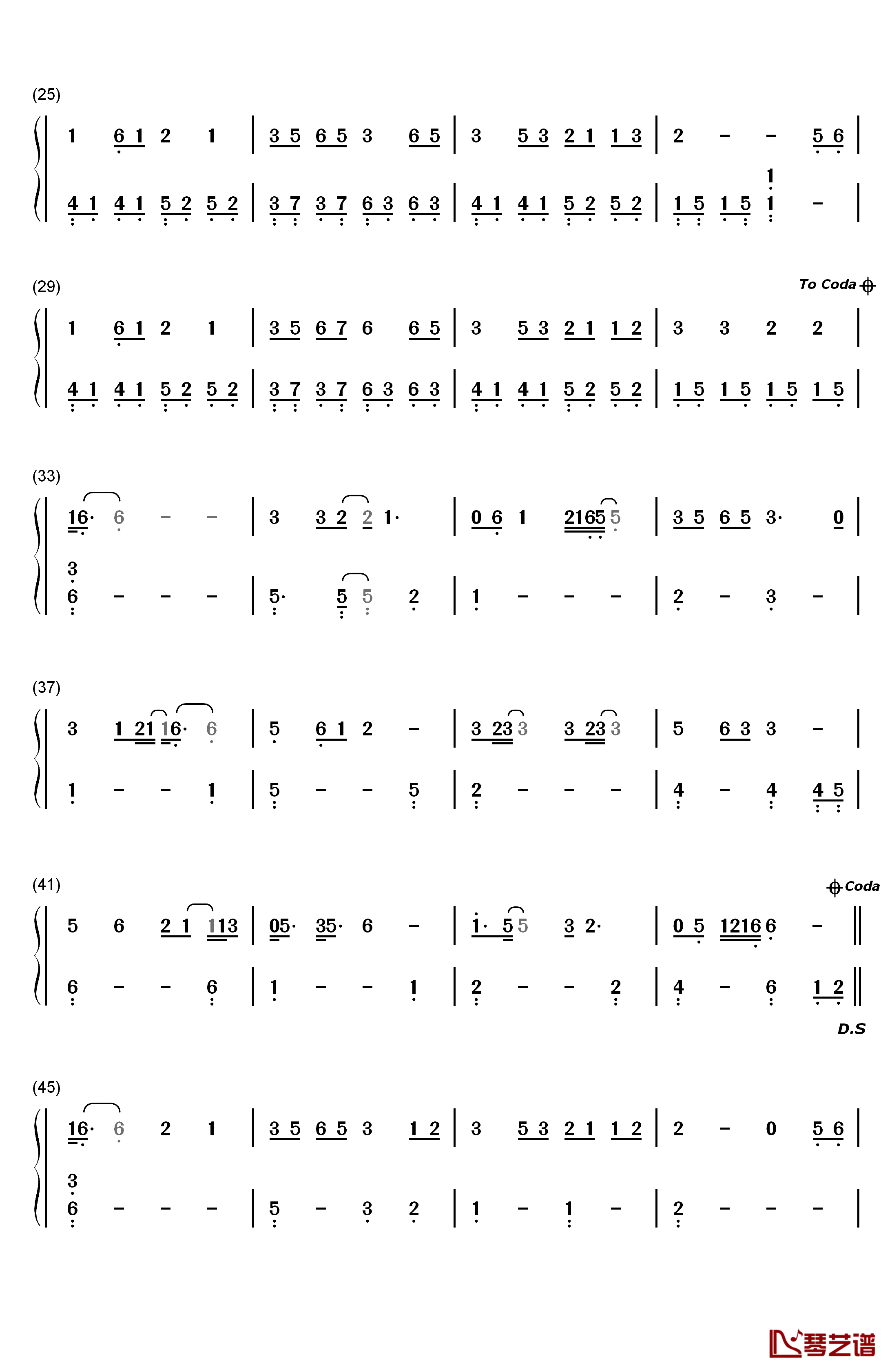 缘分一道桥钢琴简谱-数字双手-王力宏 谭维维2