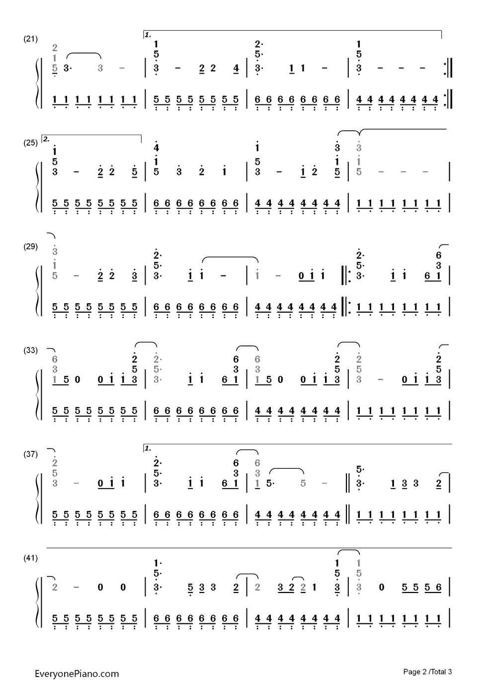 With Or Without You钢琴简谱-数字双手-U22