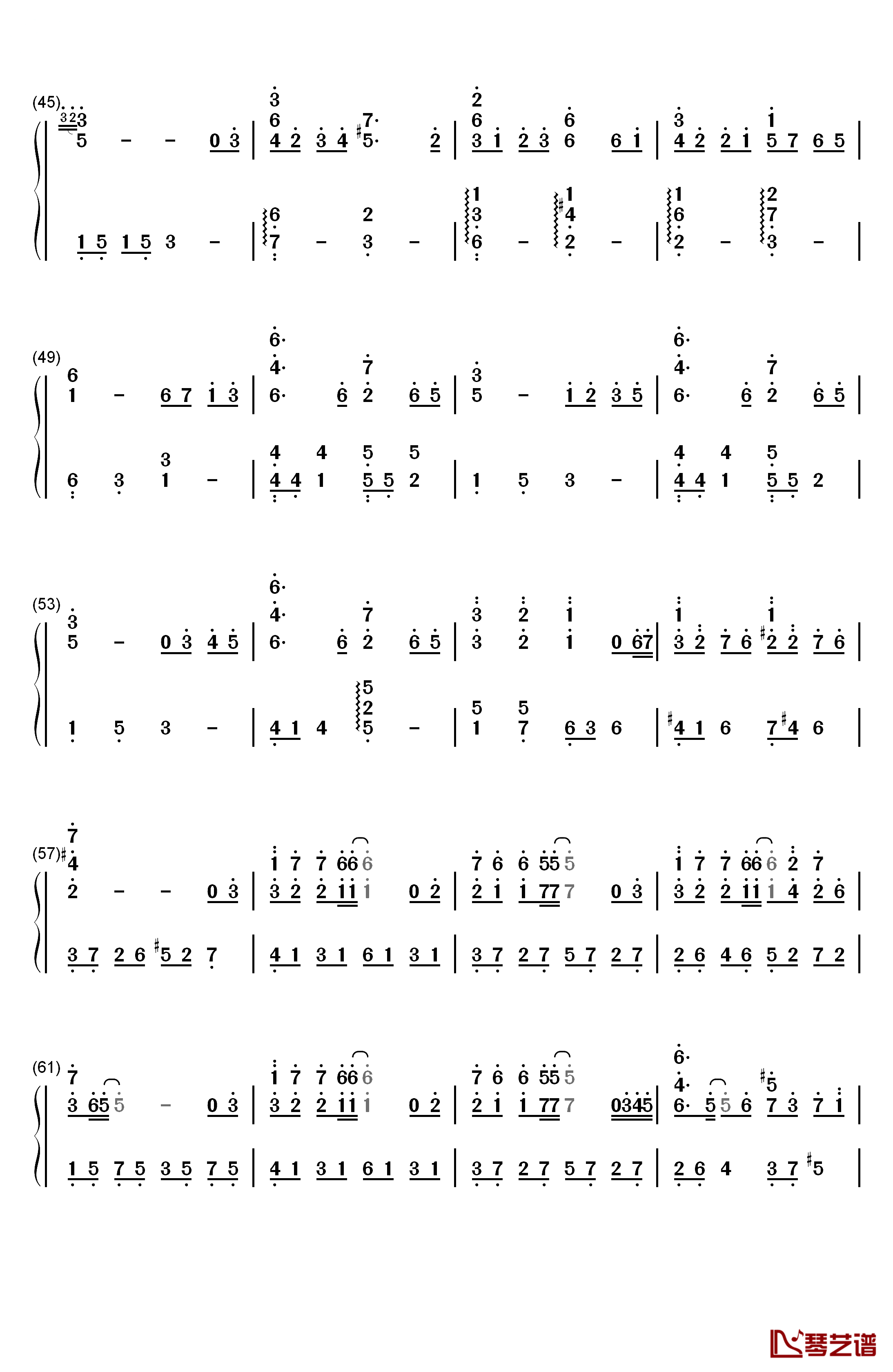 手纸钢琴简谱-数字双手-西村由纪江3