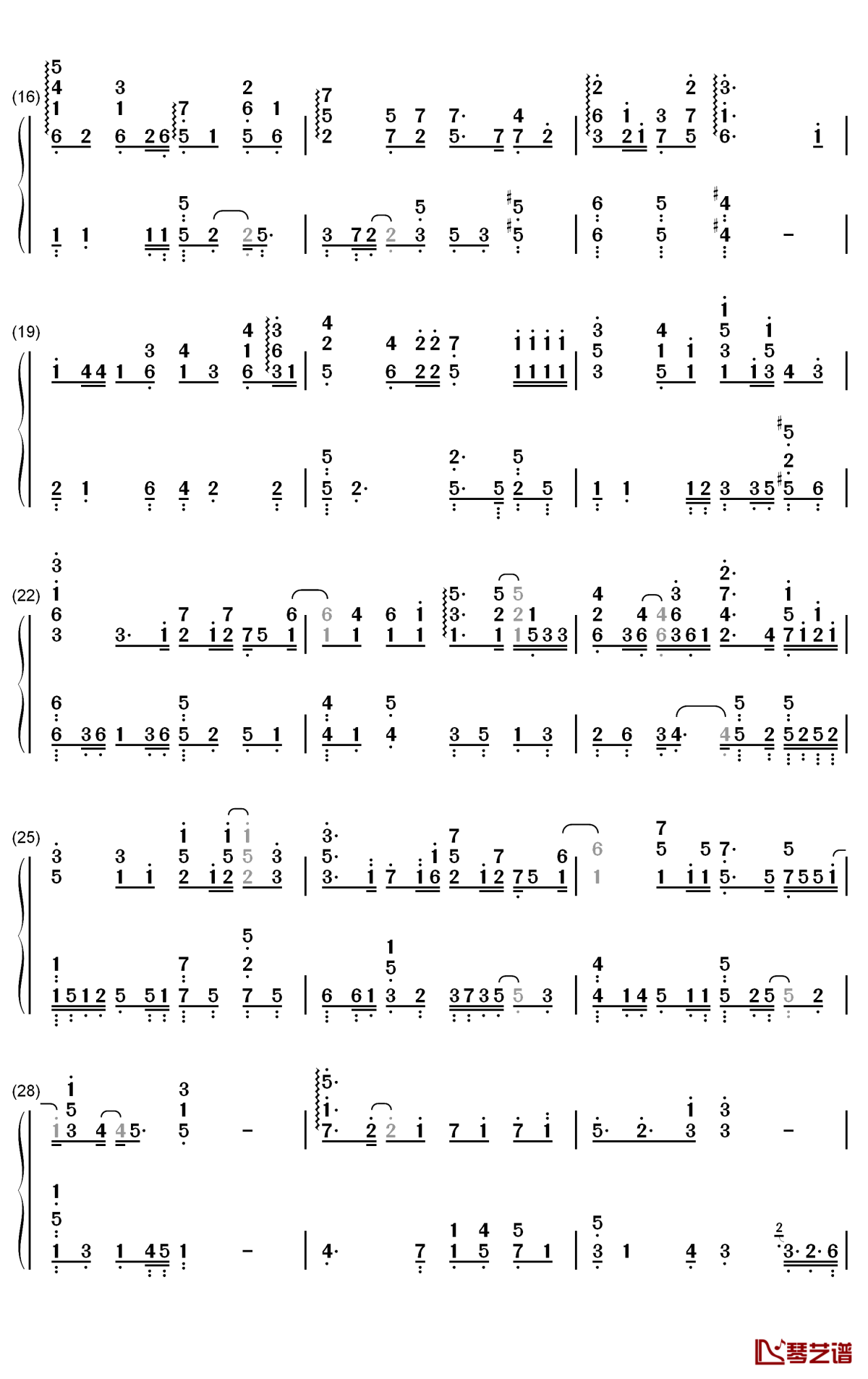 后来遇见他钢琴简谱-数字双手-胡662