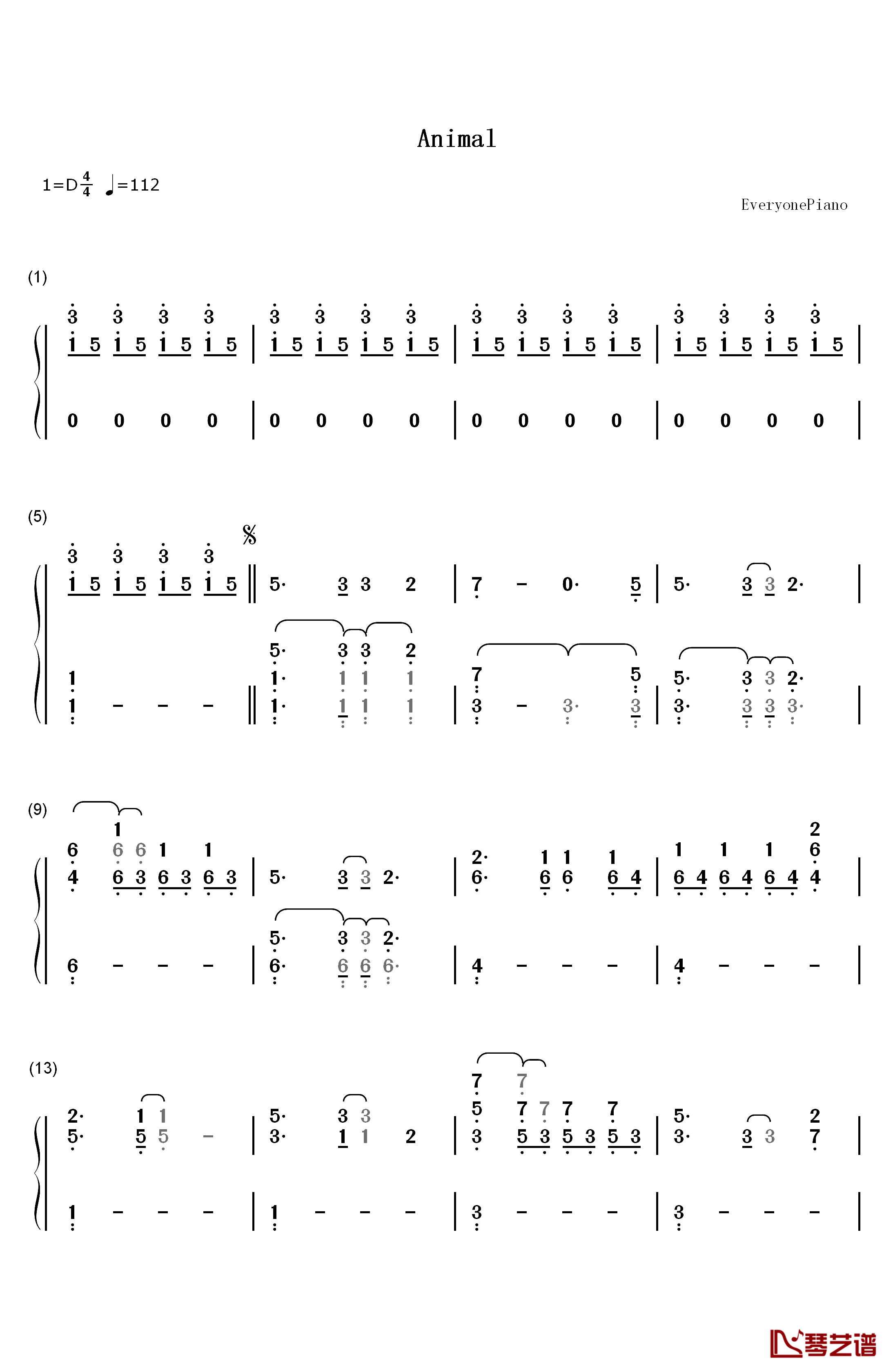 Animal钢琴简谱-数字双手-Kesha1