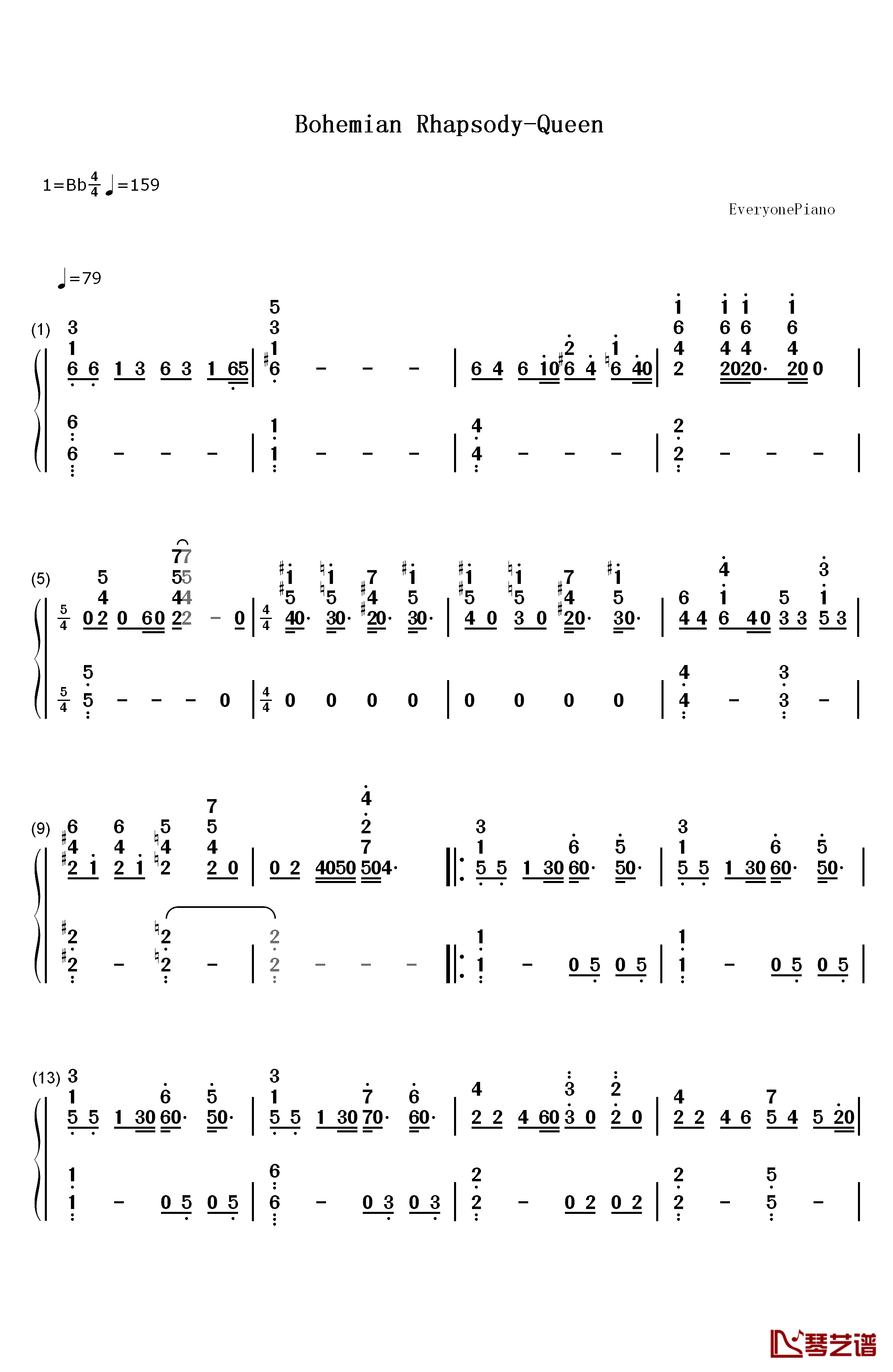 Bohemian Rhapsody钢琴简谱-数字双手-Queen1