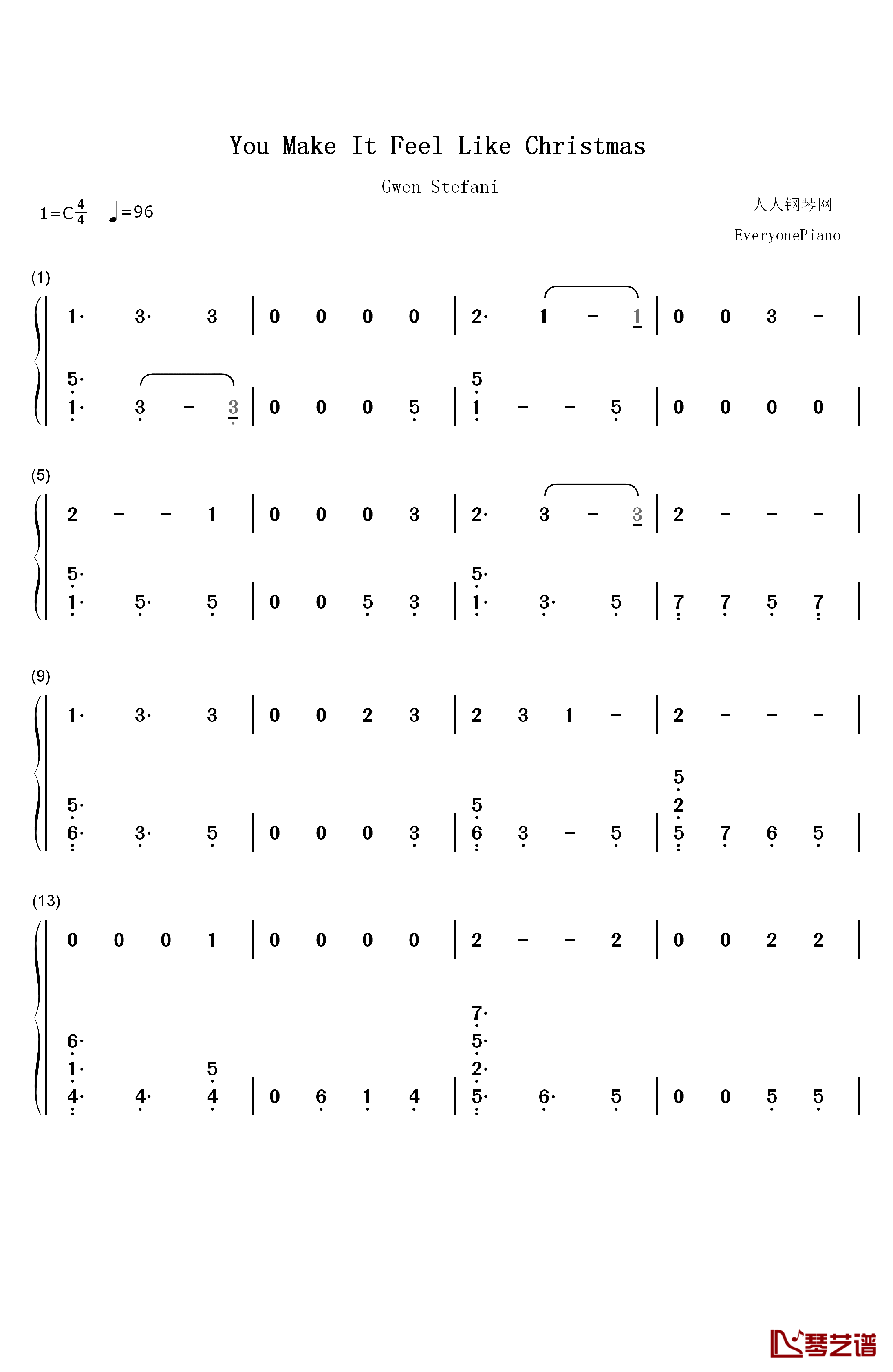 You Make It Feel Like Christmas钢琴简谱-数字双手-Gwen Stefani1