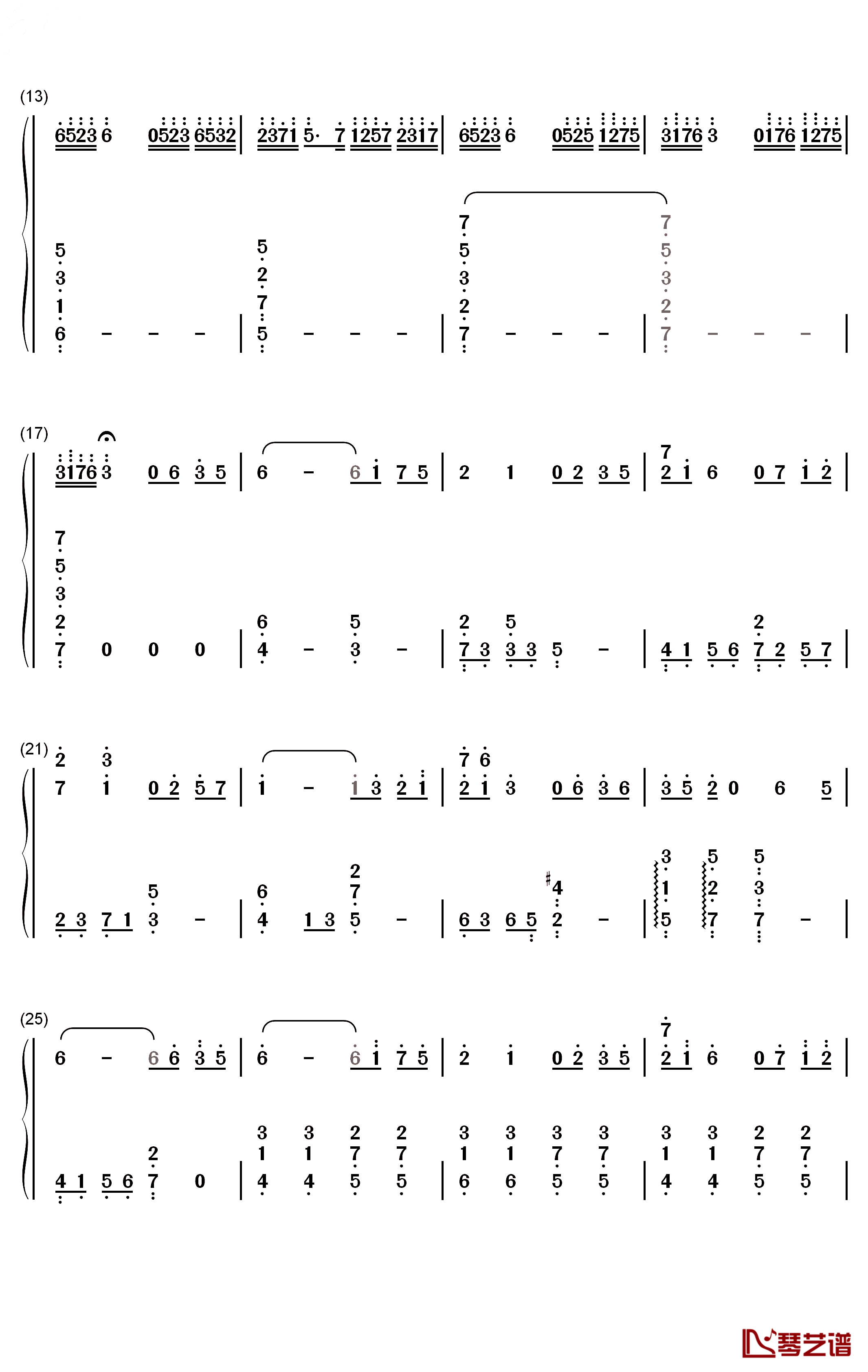散花钢琴简谱-数字双手-水月陵2