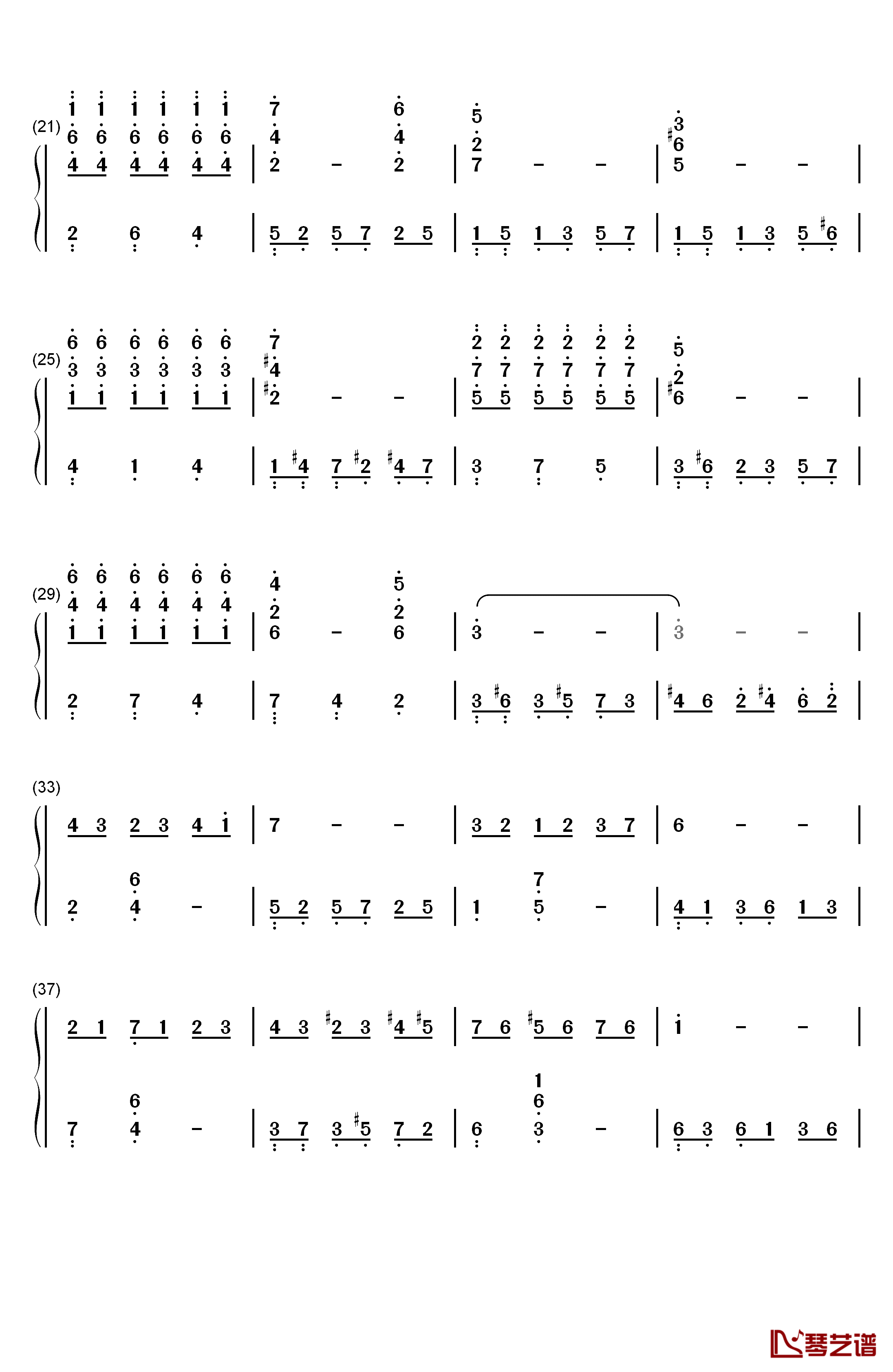 白色恋人钢琴简谱-数字双手-Francis Lai2