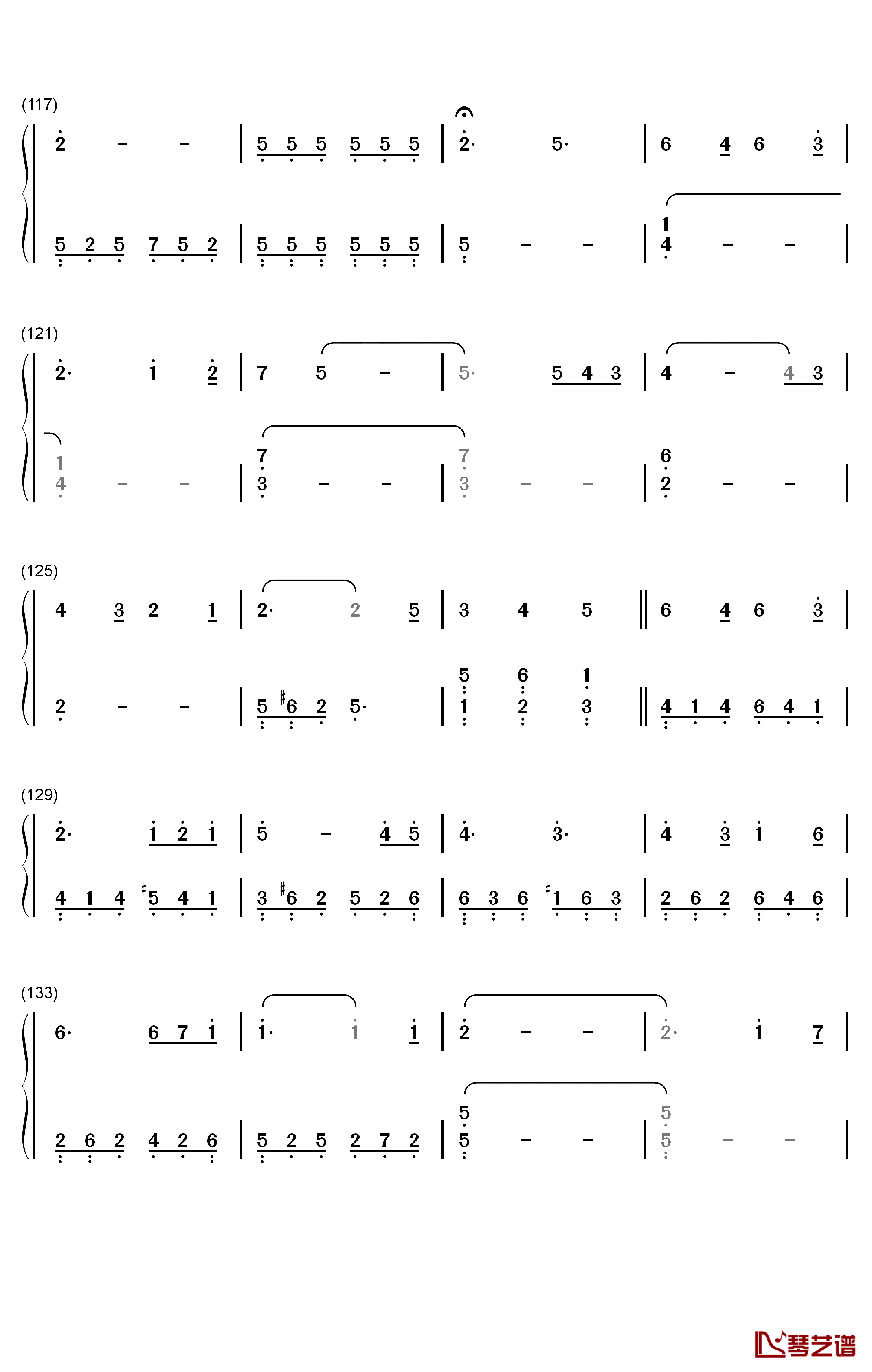 颠倒钢琴简谱-数字双手-房东的猫6