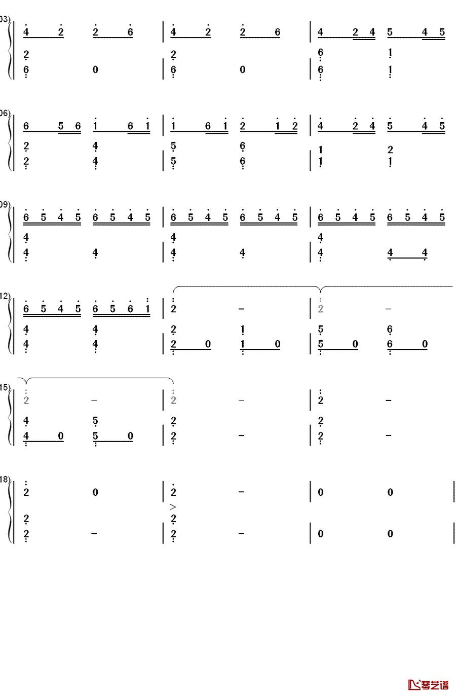 赛马钢琴简谱-数字双手-蒙古族音乐6