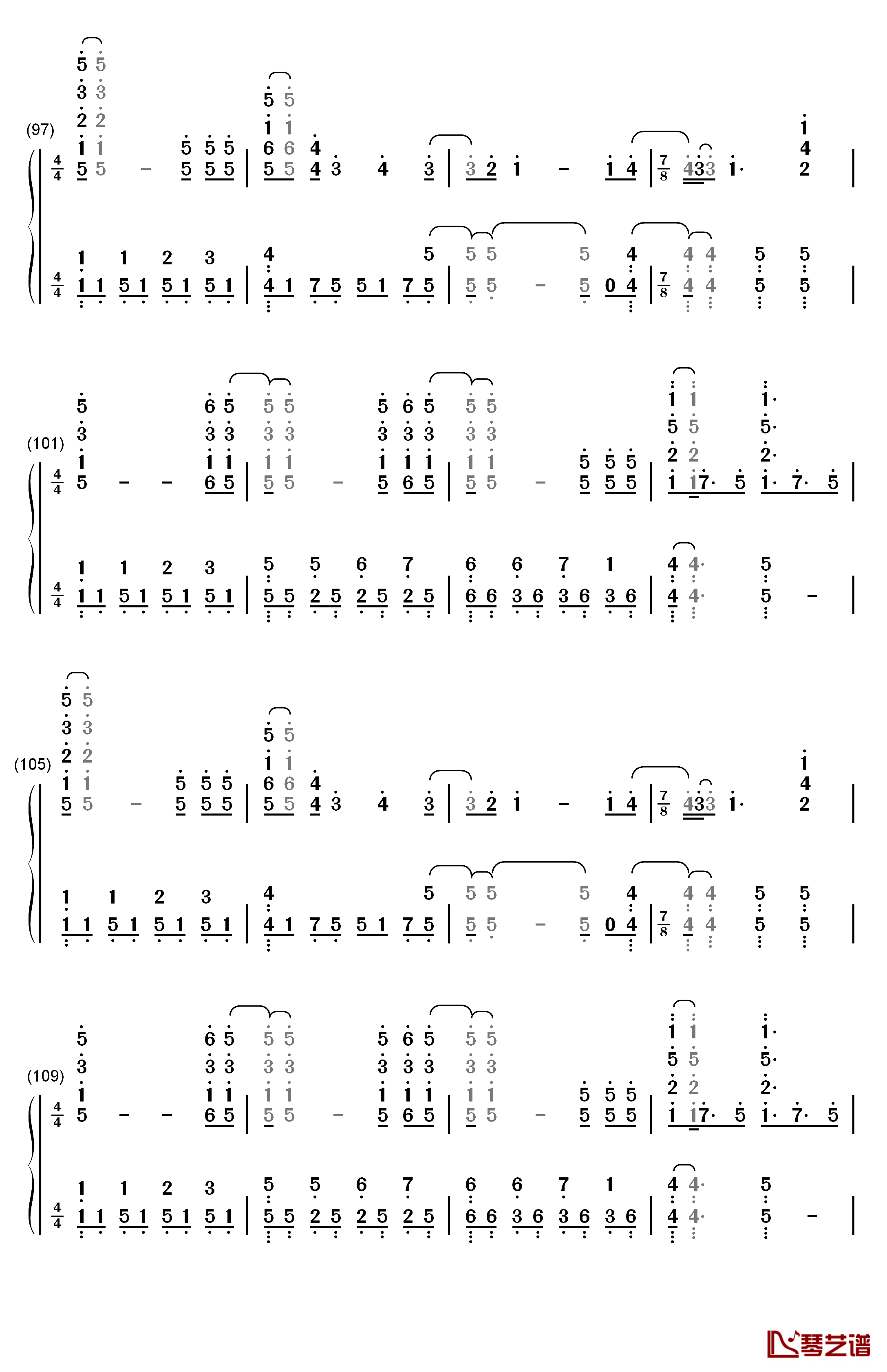 ほうき星钢琴简谱-数字双手-ユンナ7