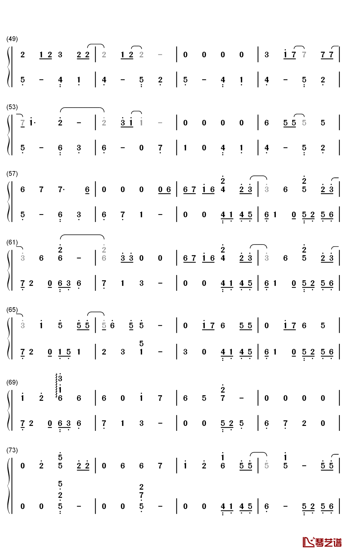 天晴了钢琴简谱-数字双手-SNH48 GROUP3