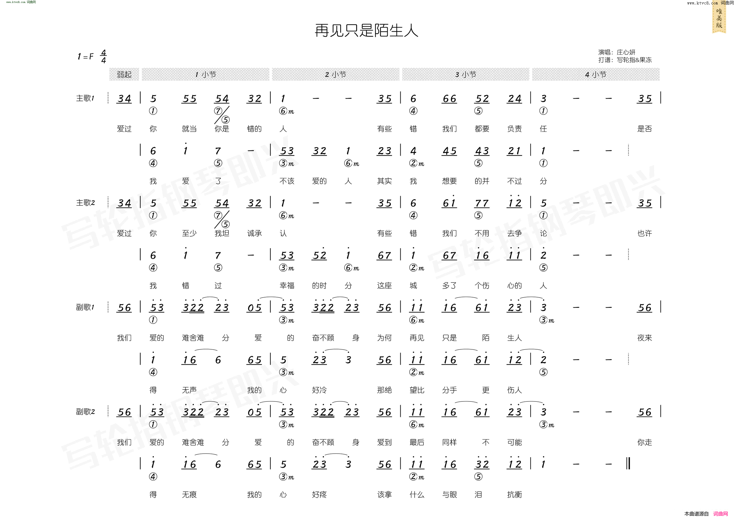再见只是陌生人简和谱简谱-庄心妍演唱-林华勇、赖剑亮/林华勇词曲1