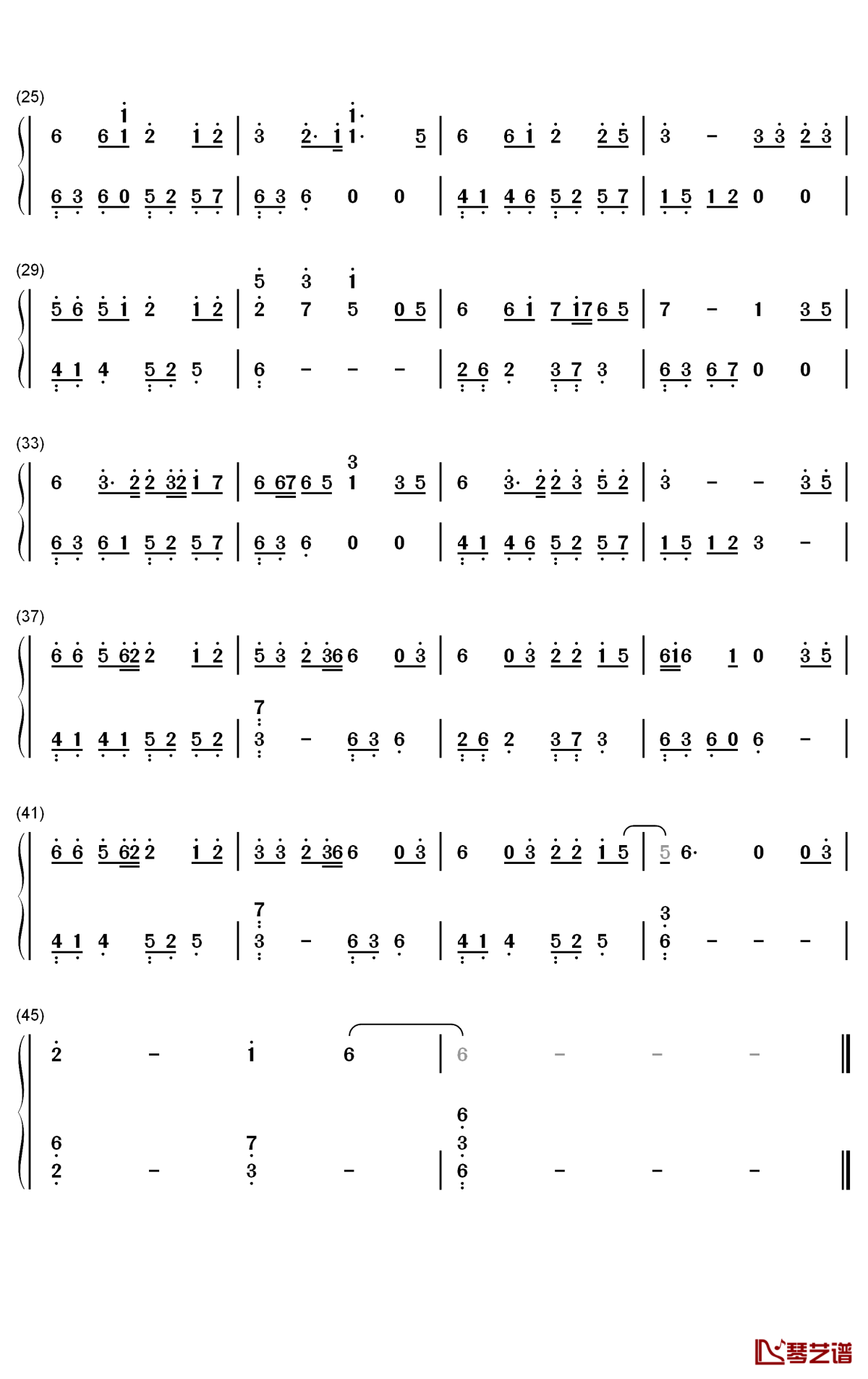 三生缘钢琴简谱-数字双手-程响2