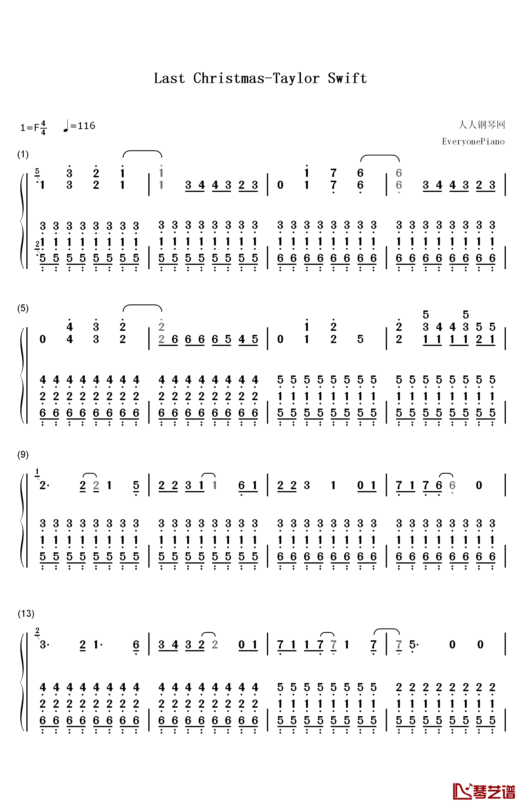 Last Christmas钢琴简谱-数字双手-Taylor Swift1