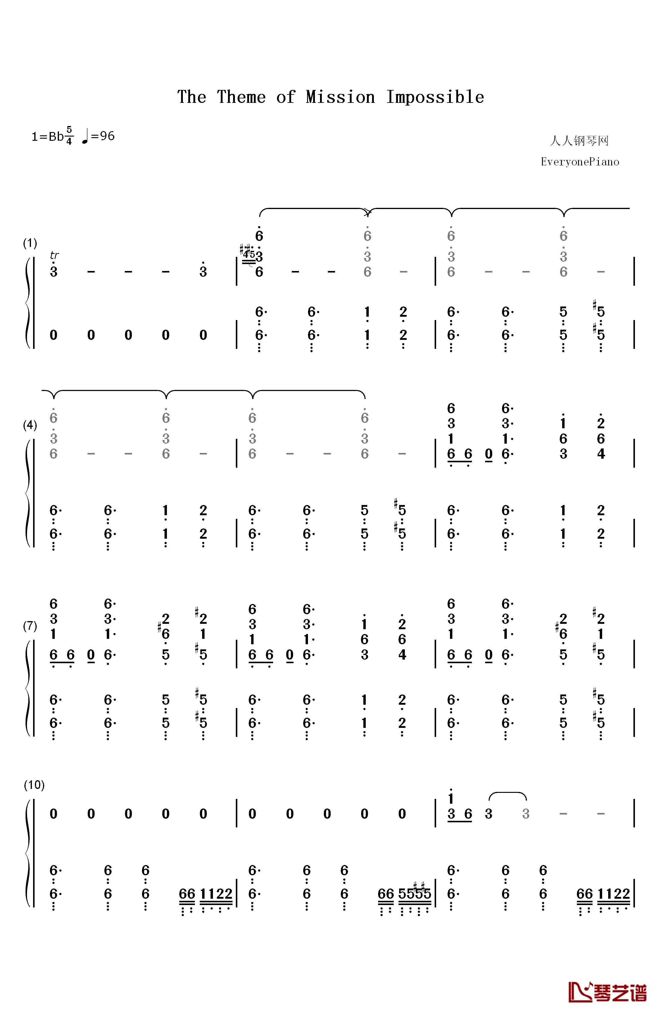 The Theme of Mission Impossible钢琴简谱-数字双手-Lalo Schifrin1