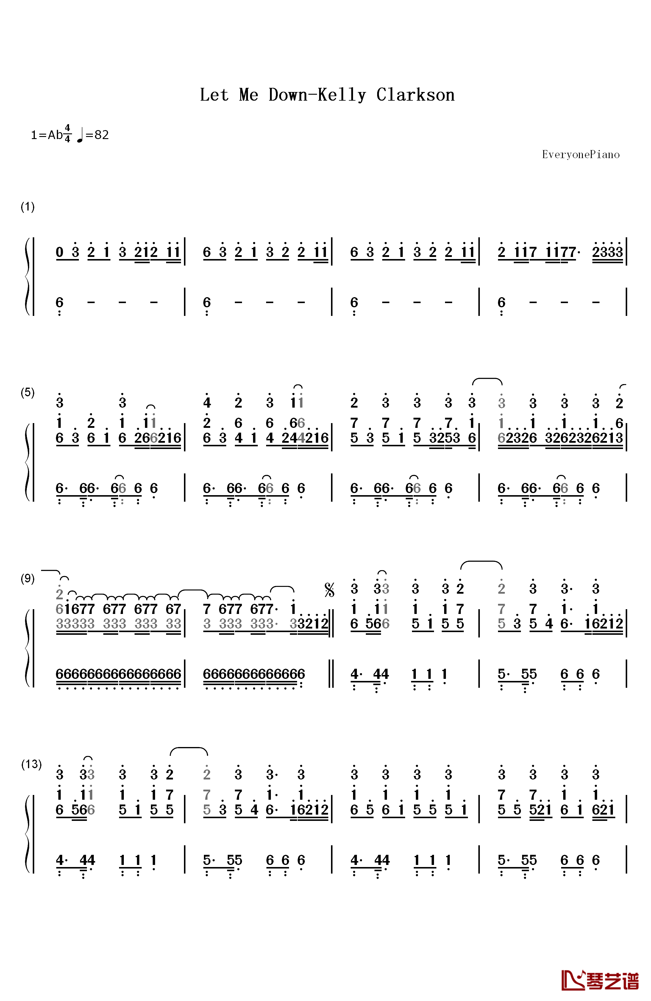 Let Me Down钢琴简谱-数字双手-Kelly Clarkson1