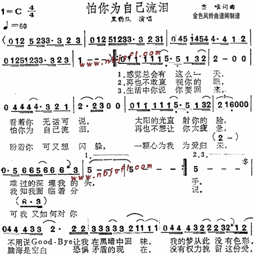 怕你为自己流泪1简谱1