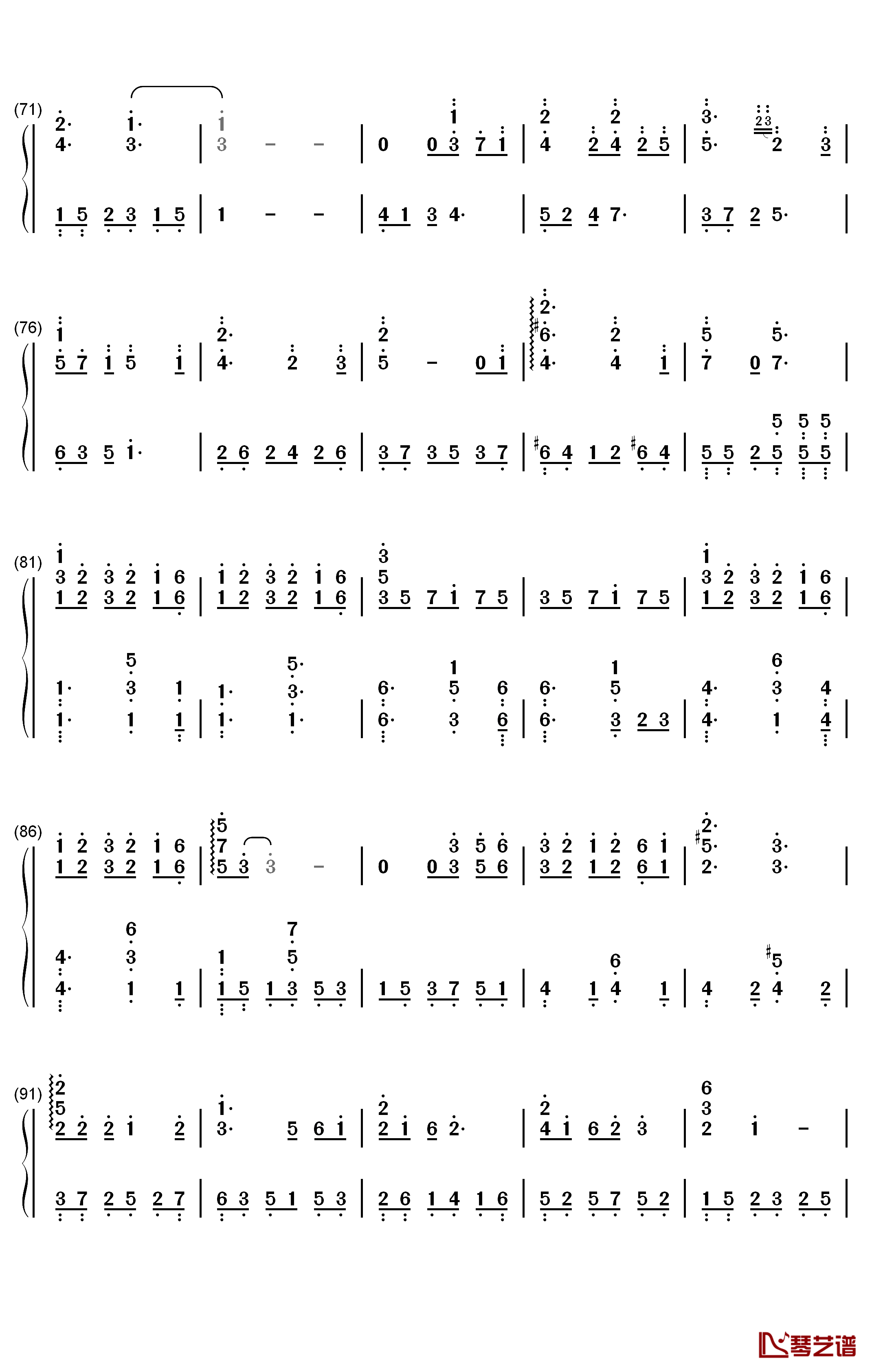 月球钢琴简谱-数字双手-银临4