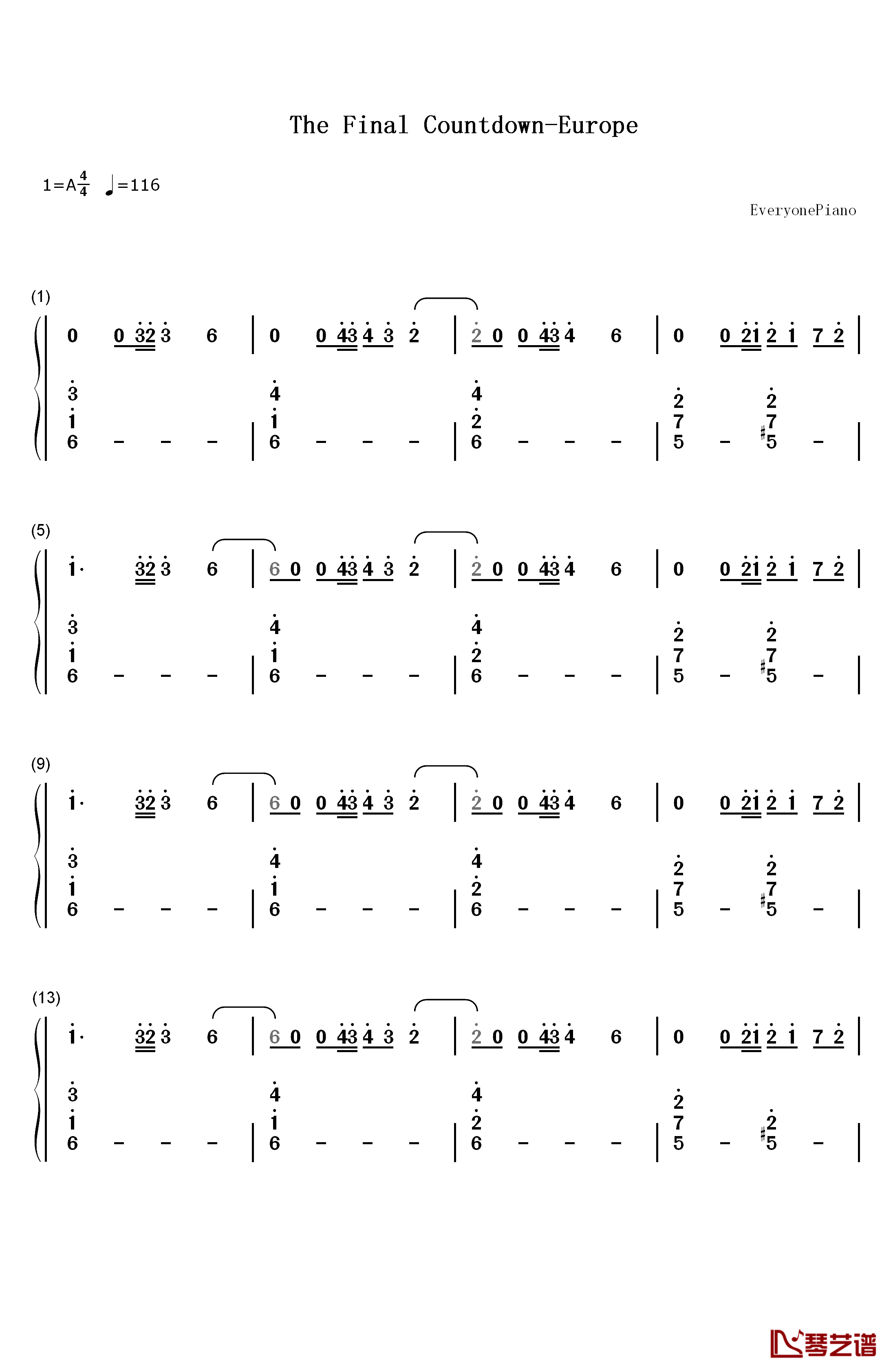 The Final Countdown钢琴简谱-数字双手-Europe1