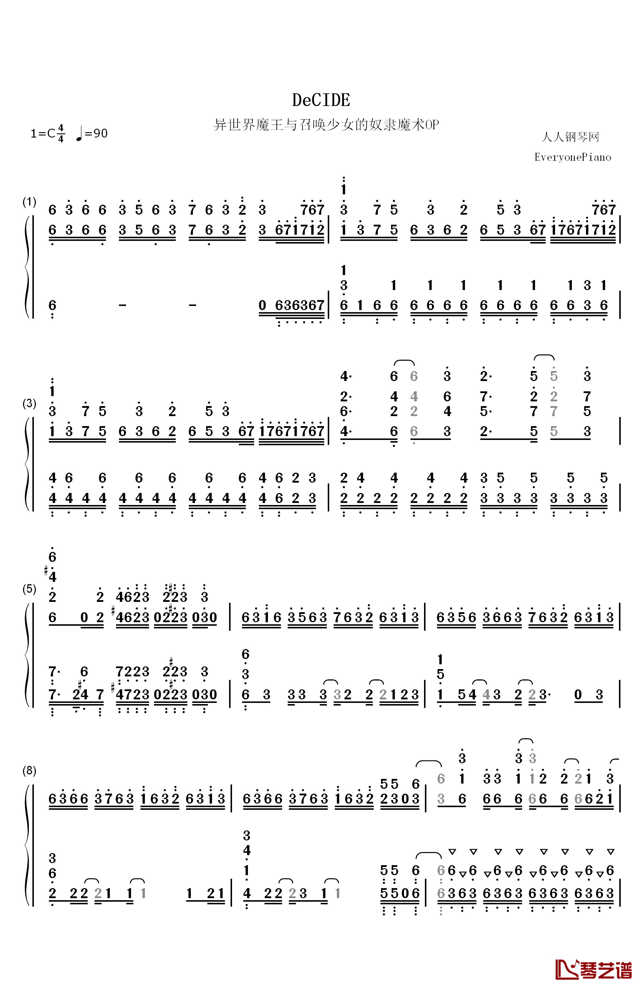 DeCIDE钢琴简谱-数字双手-SUMMONERS 2+1