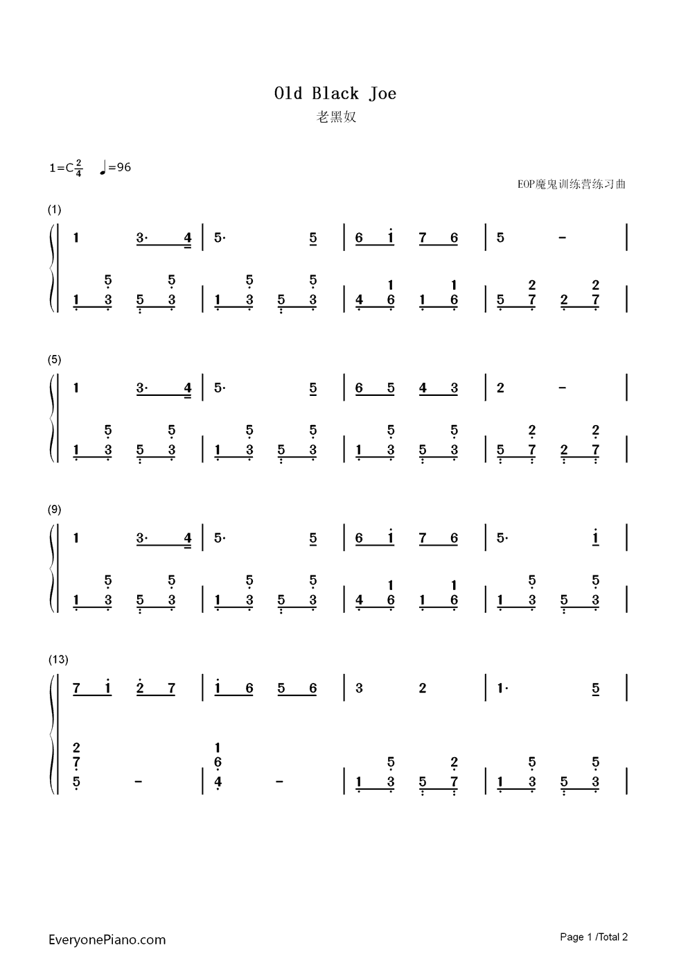 Old Black Joe钢琴简谱-数字双手-Stephen Foster1