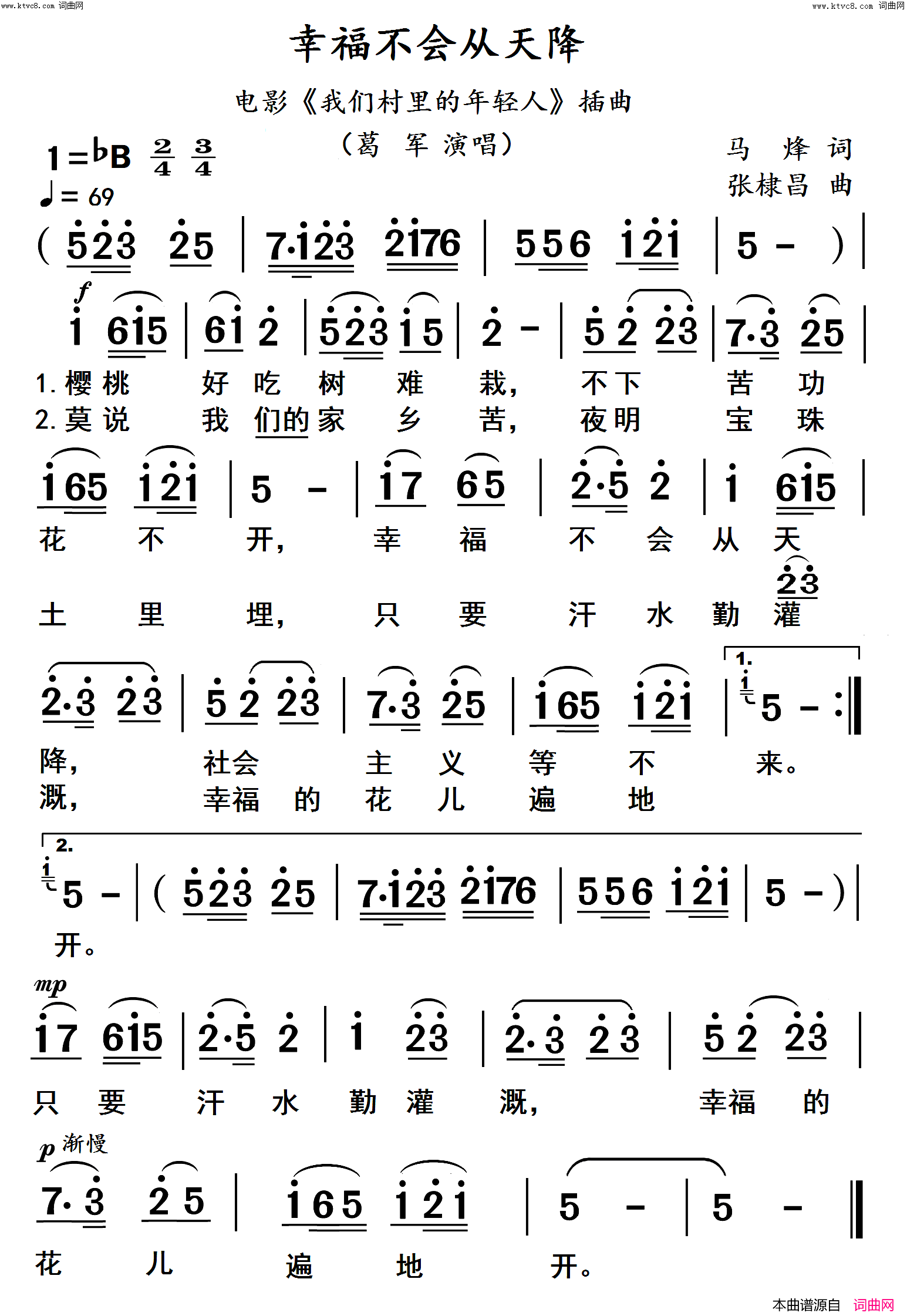 幸福不会从天降(高清 大字体)简谱-葛军演唱-杨居文曲谱1