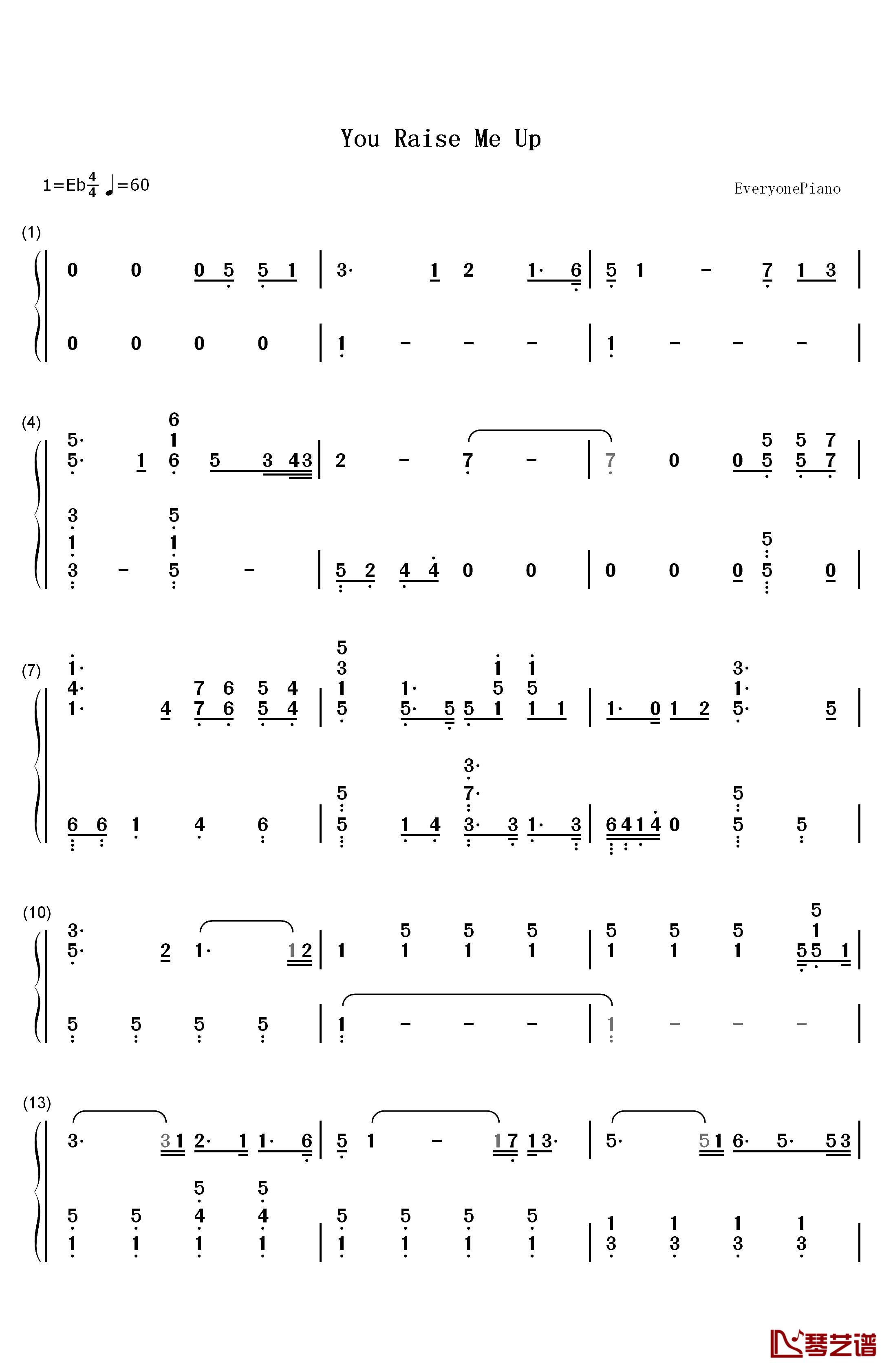 You Raise Me Up钢琴简谱-数字双手-Josh Groban1