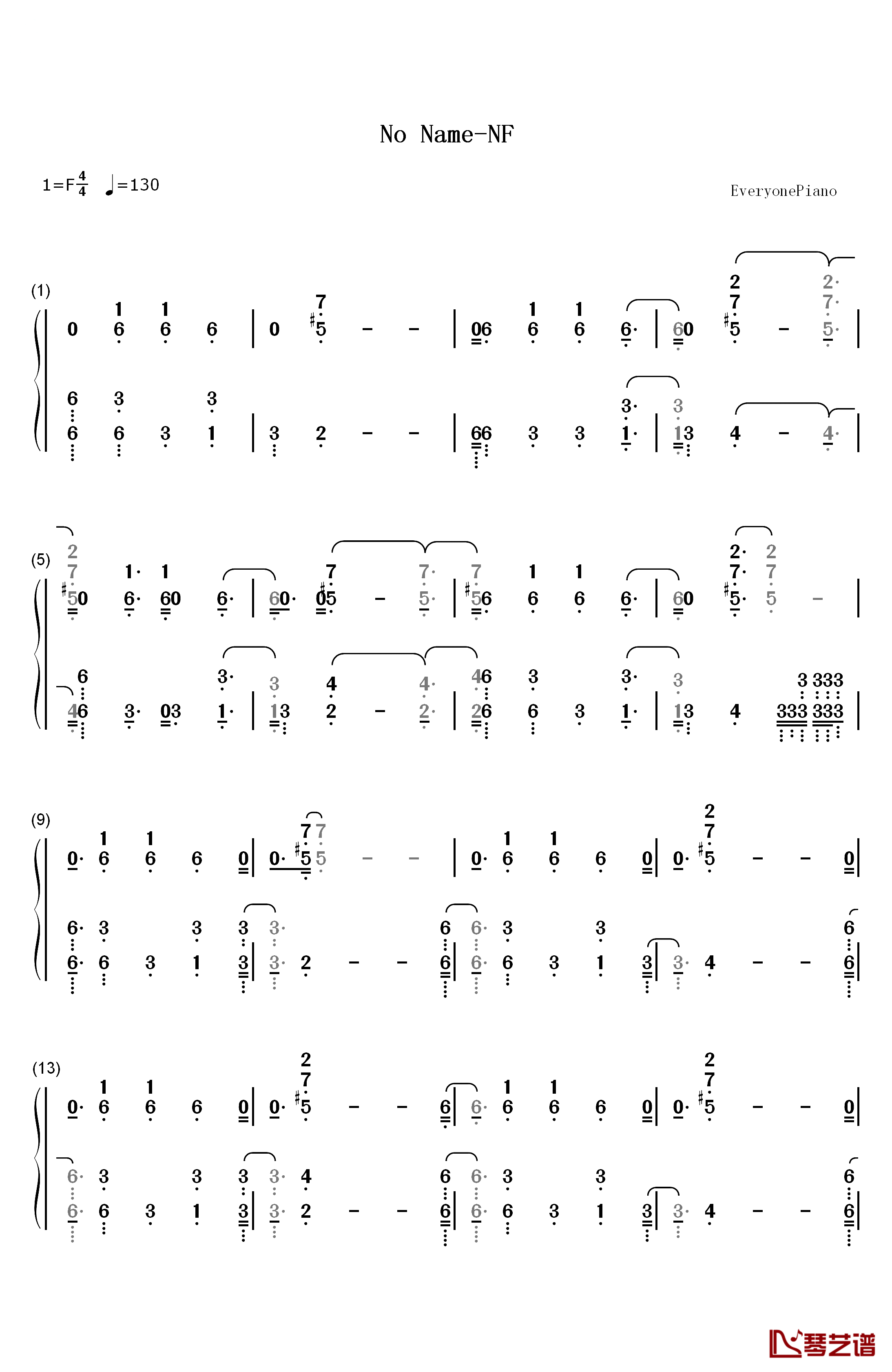 No Name钢琴简谱-数字双手-NF1