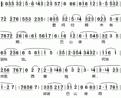 夜雨寄北简谱-毛阿敏演唱