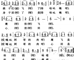 鹞子飞了鹰没飞吉木萨尔回族民歌简谱