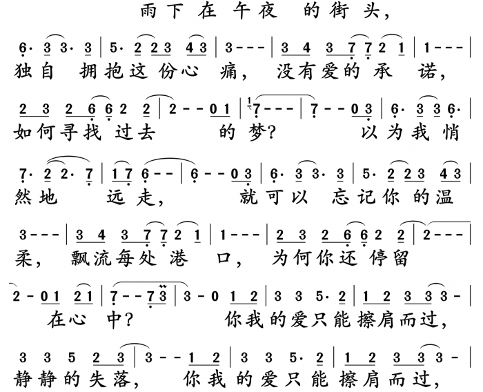 你我的爱只能擦肩而过简谱-童安格演唱-孙世彦曲谱