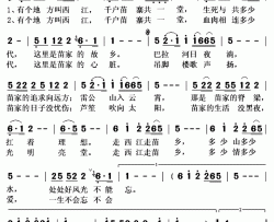 有个地方叫西江简谱(歌词)-王庆爽演唱-秋叶起舞记谱上传