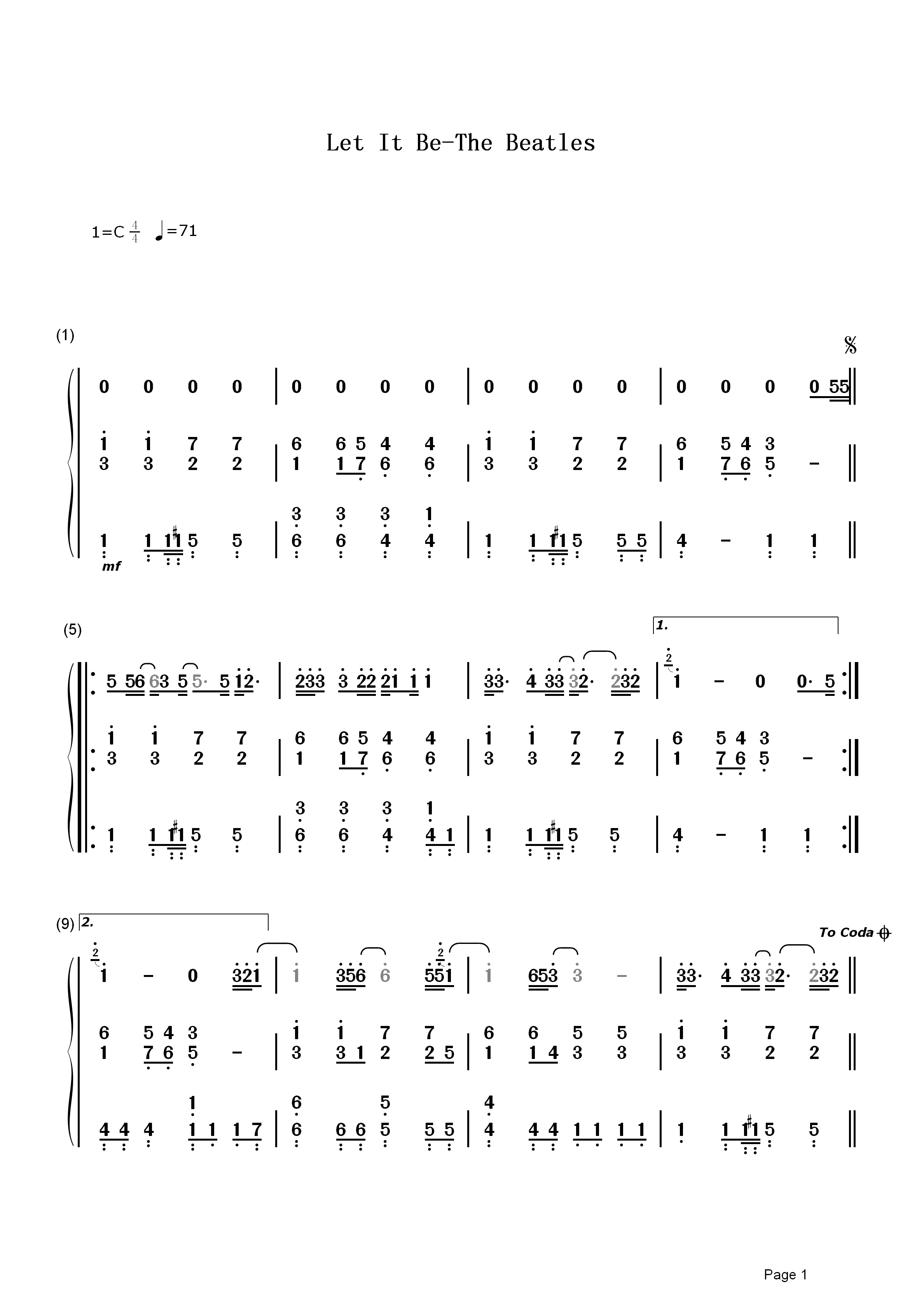 Let It Be简谱  Beatles   披头士之永恒经典，乐队解散之绝唱1