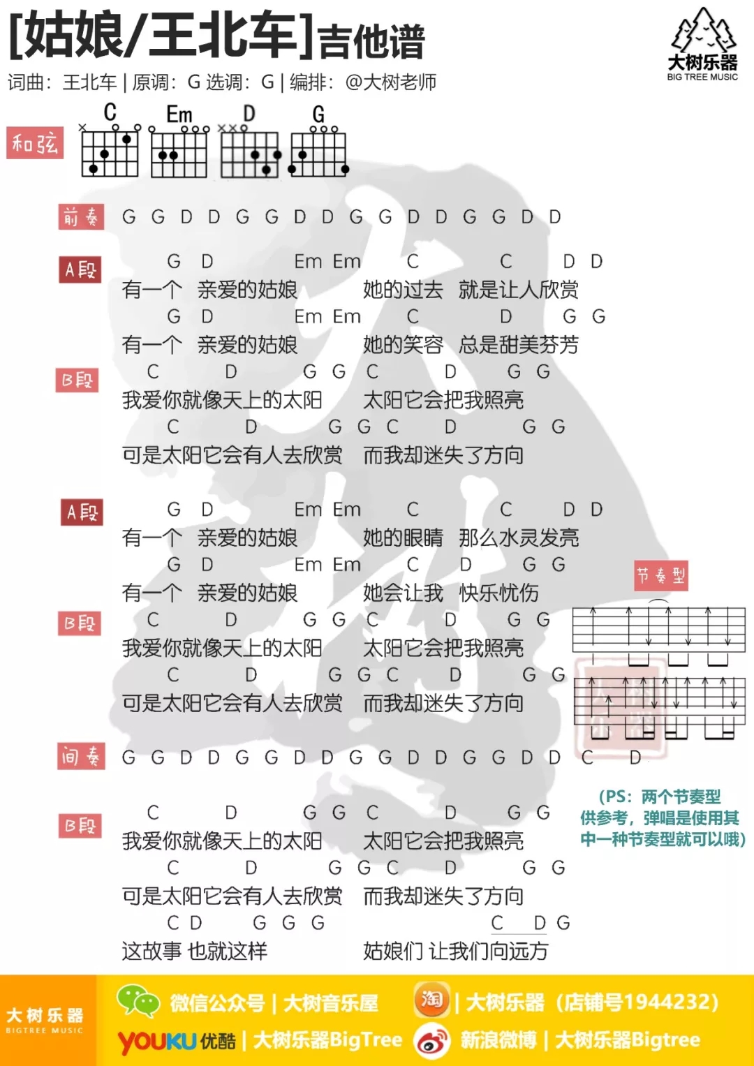 姑娘吉他谱-王北车-每个男生都会有一个亲爱的姑娘5