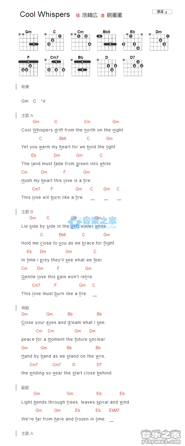 Cool Whispers_吉他谱_G调版_池頼広1
