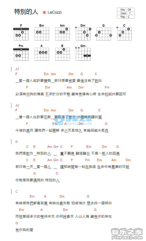 特别的人吉他谱 C调版 LaCozzi1